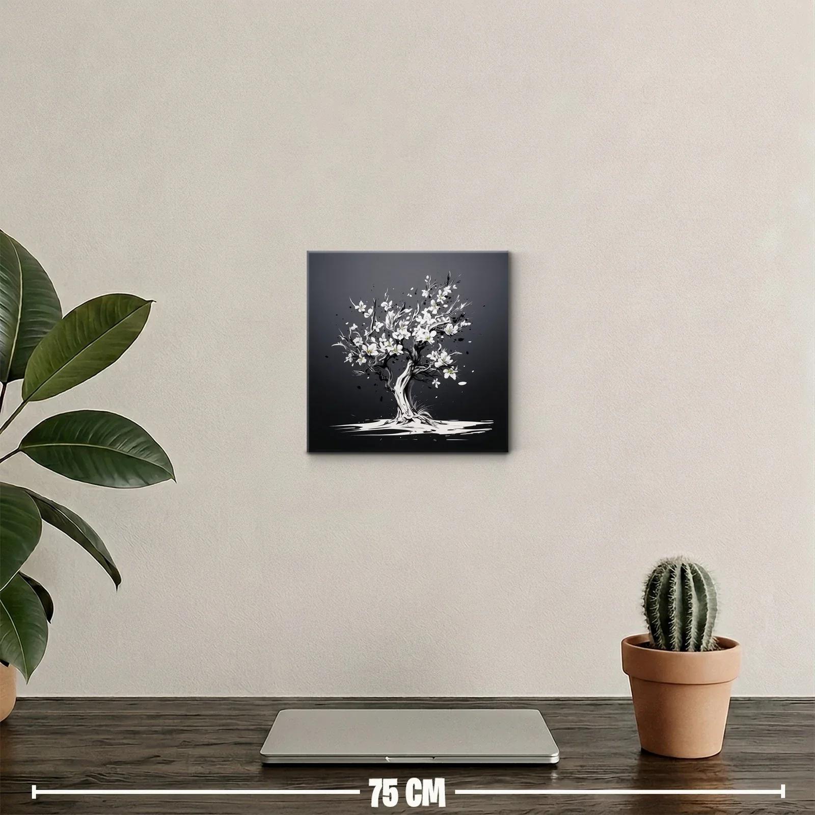 Árbol floreciente en tonos gris y blanco elegante — miniatura 2