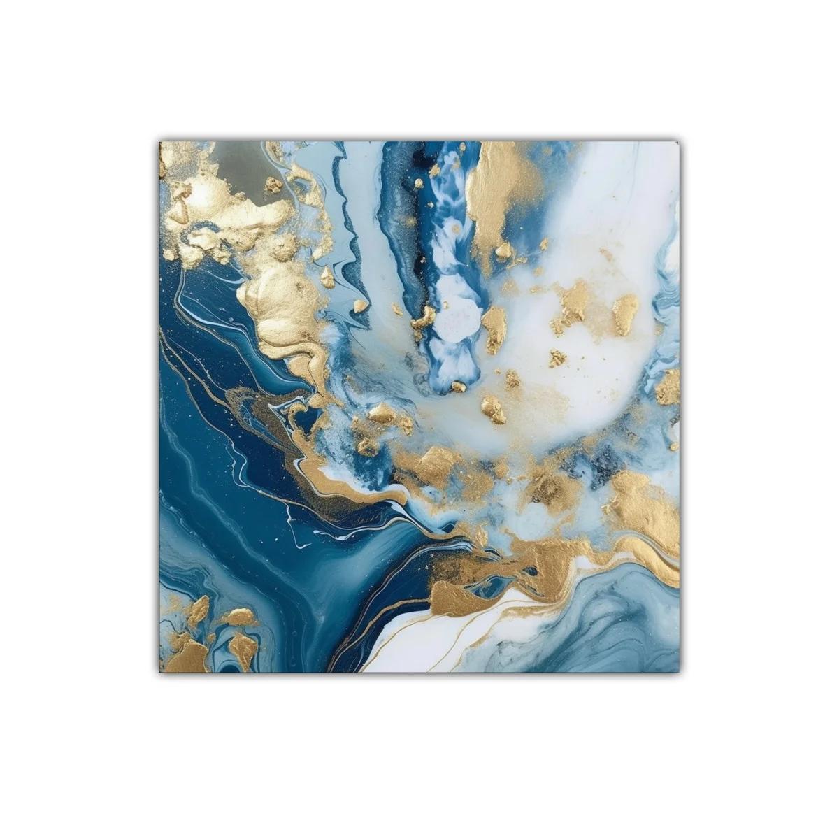 Cuadro Decorativo Abstracto en Tonos Azules y Dorados — imagen principal