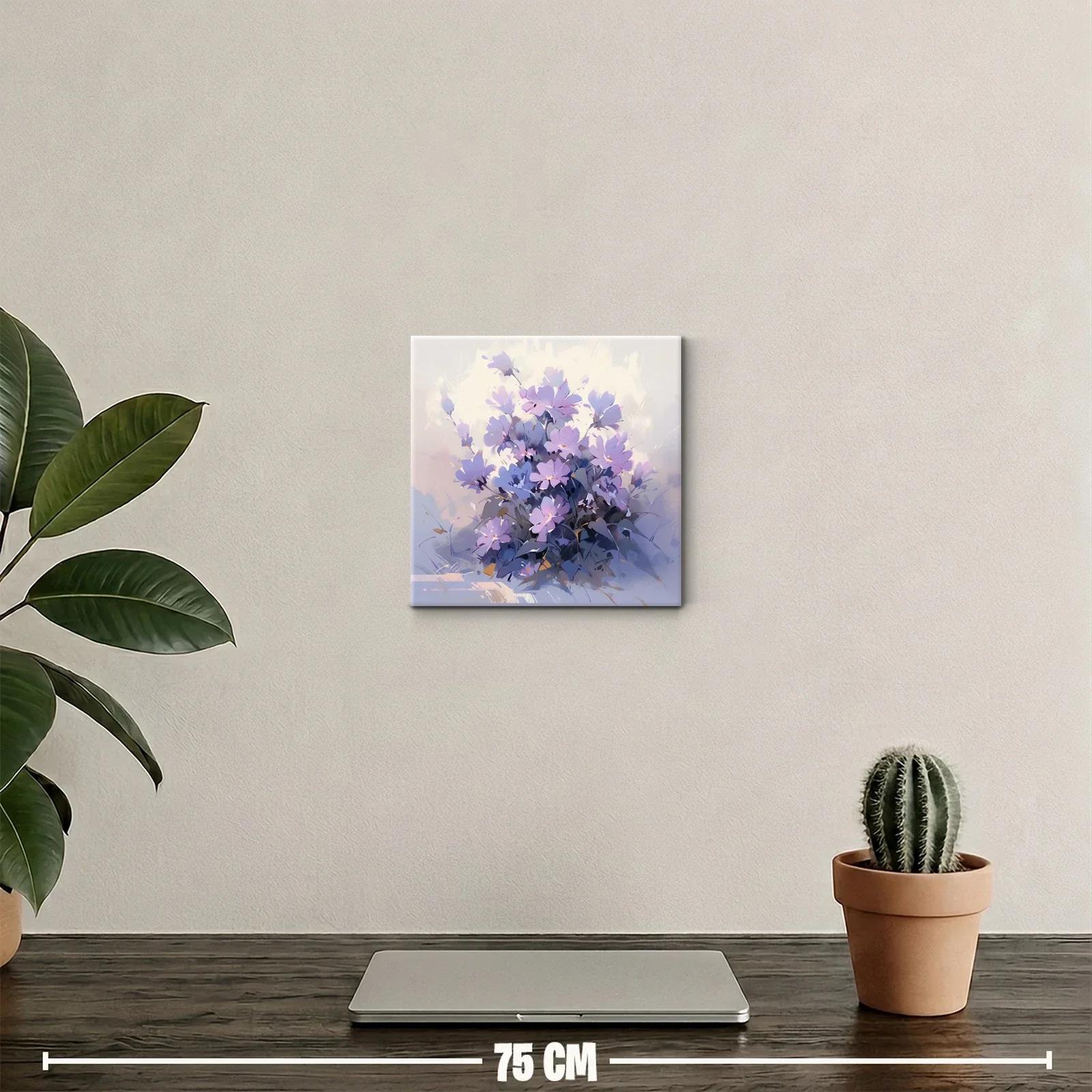 Cuadro decorativo con ramo de flores en tonos lilas y azulados — miniatura 2