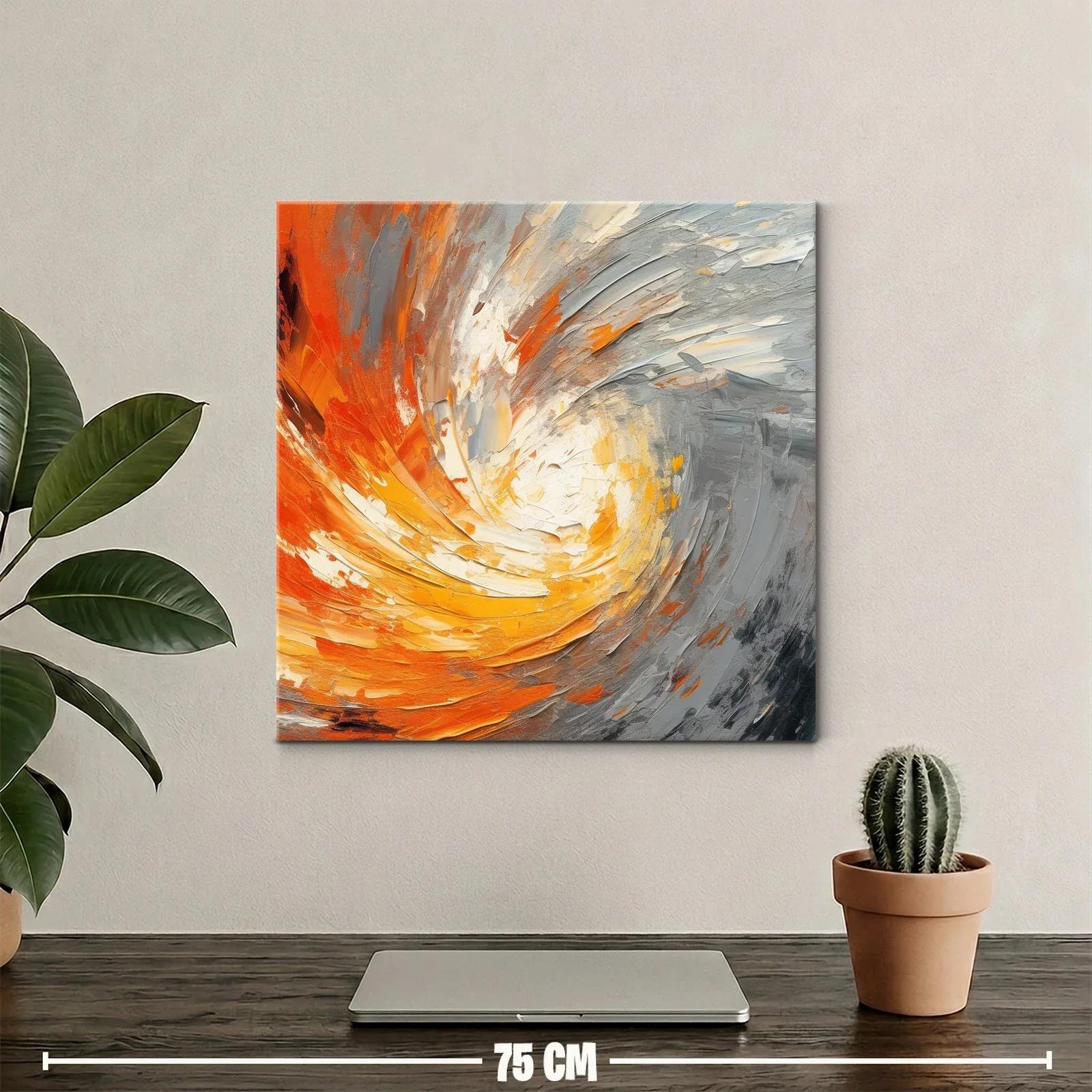 Cuadro abstracto con remolino en tonos cálidos y grises — miniatura 2