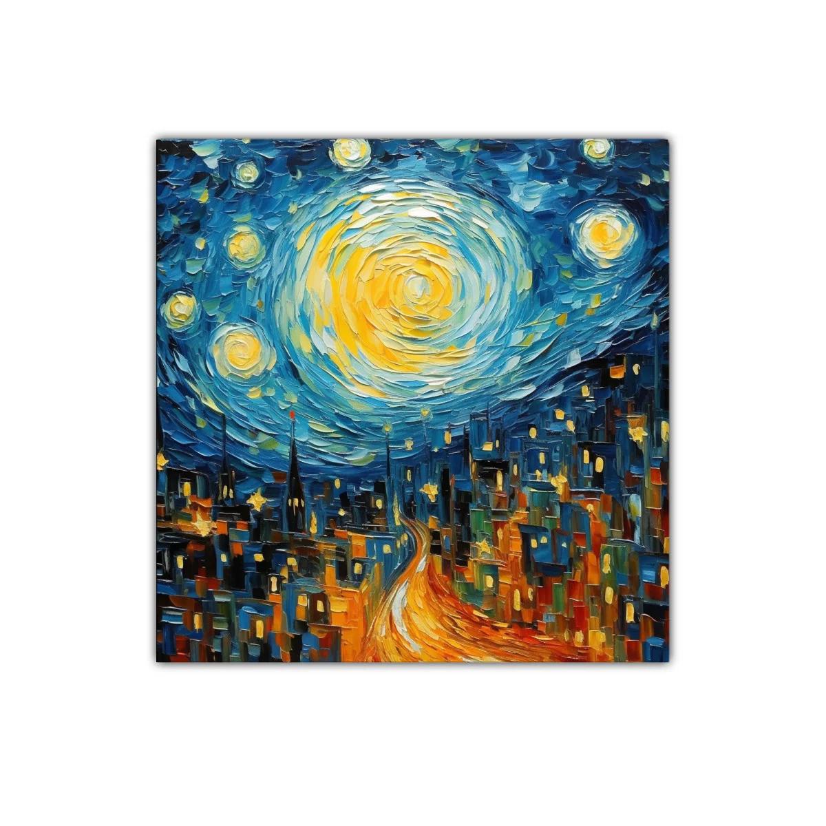 Calle nocturna iluminada bajo cielo estrellado vibrante — imagen principal