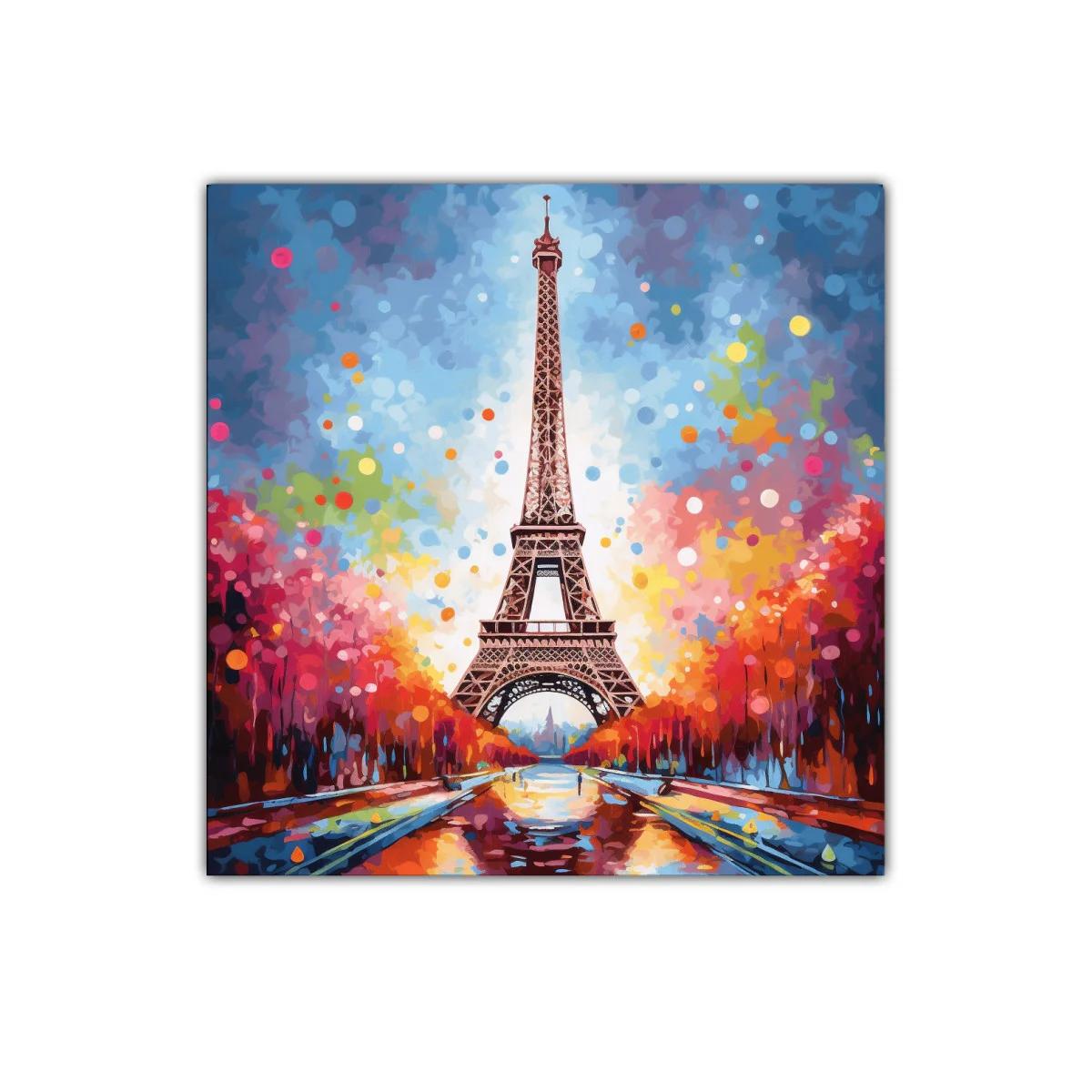 Cuadro colorido con Torre Eiffel en paisaje vibrante — imagen principal