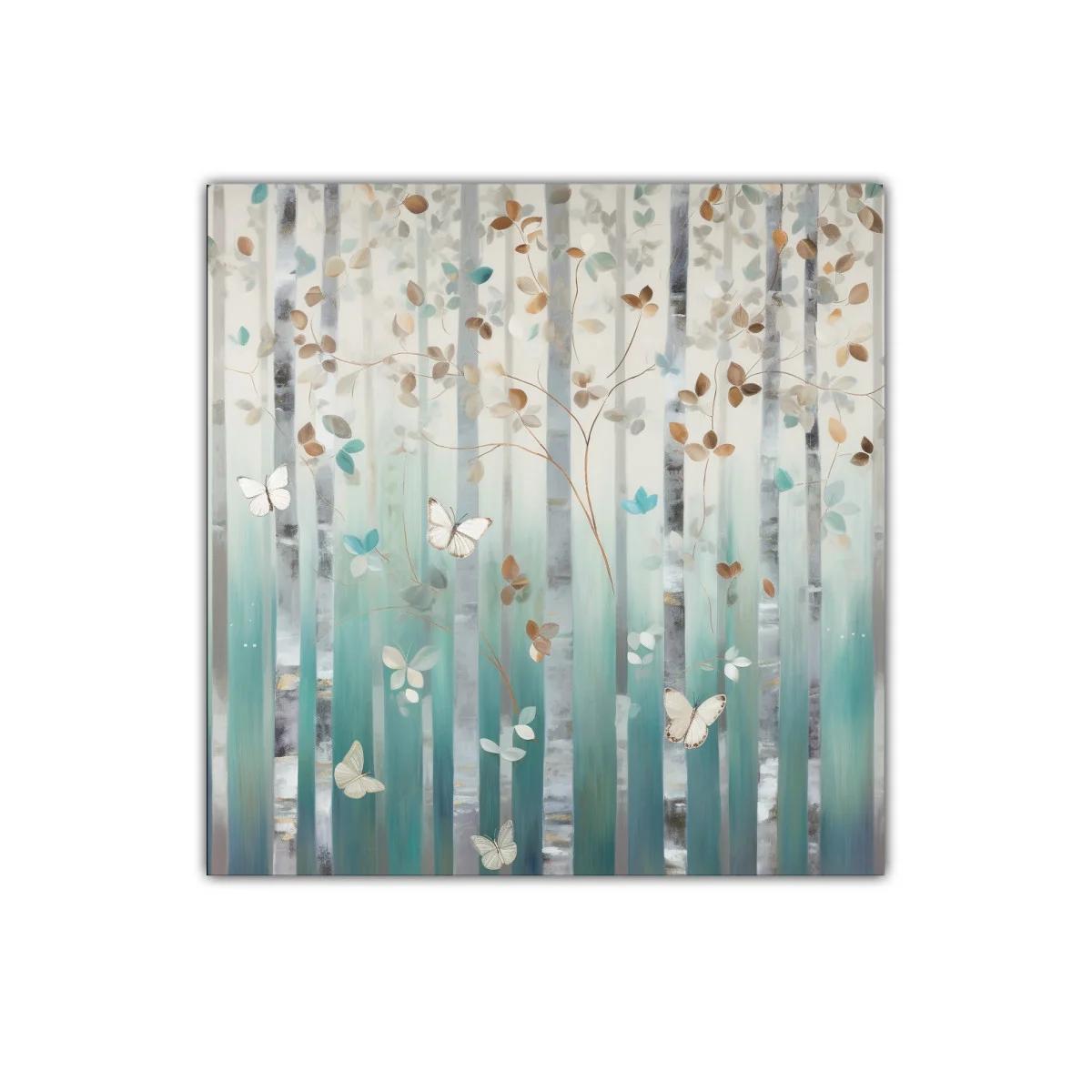 Cuadro decorativo bosque etéreo con mariposas en tonalidades suaves — imagen principal