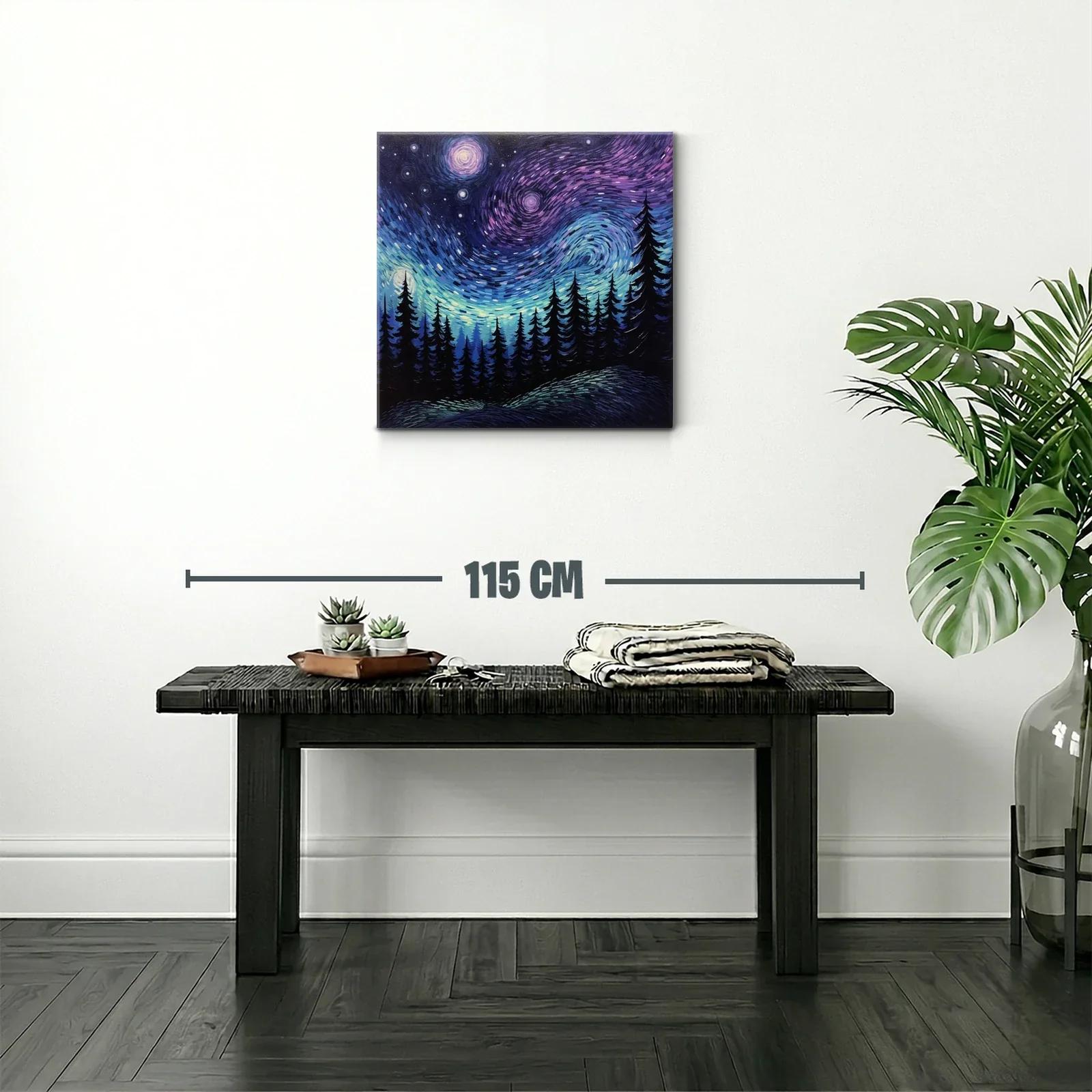 Cielo estrellado sobre bosque en tonos azul y violeta — miniatura 2
