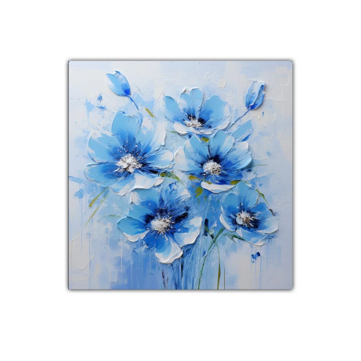 Cuadro decorativo con flores azules y blancas vibrantes — imagen principal