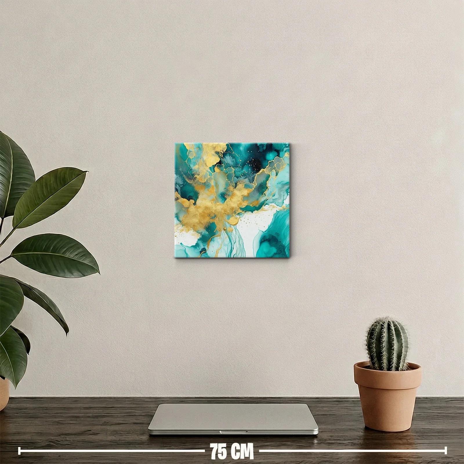 Cuadro decorativo abstracto en tonos turquesa y dorado — miniatura 2