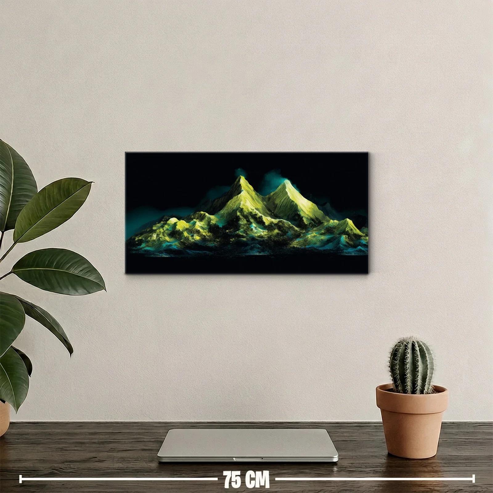 Cuadro montañas con dos picos y luces doradas — miniatura 2
