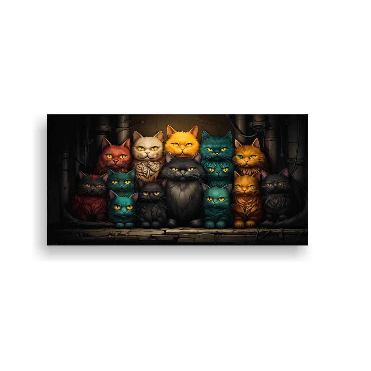 Cuadro grupo de gatos con columnas de piedra