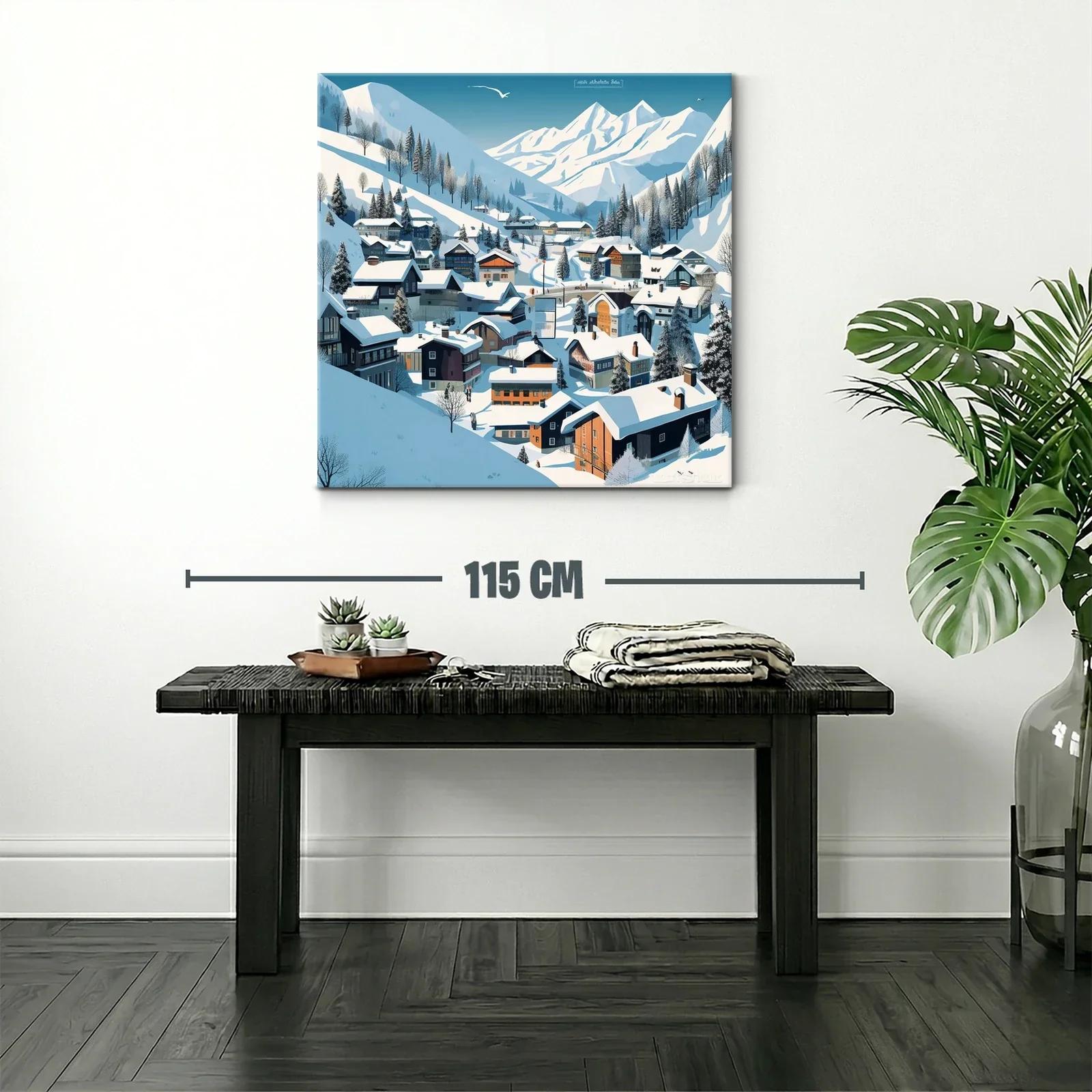 Paisaje Invernal de Pueblo Alpino entre Montañas Nevadas — miniatura 2