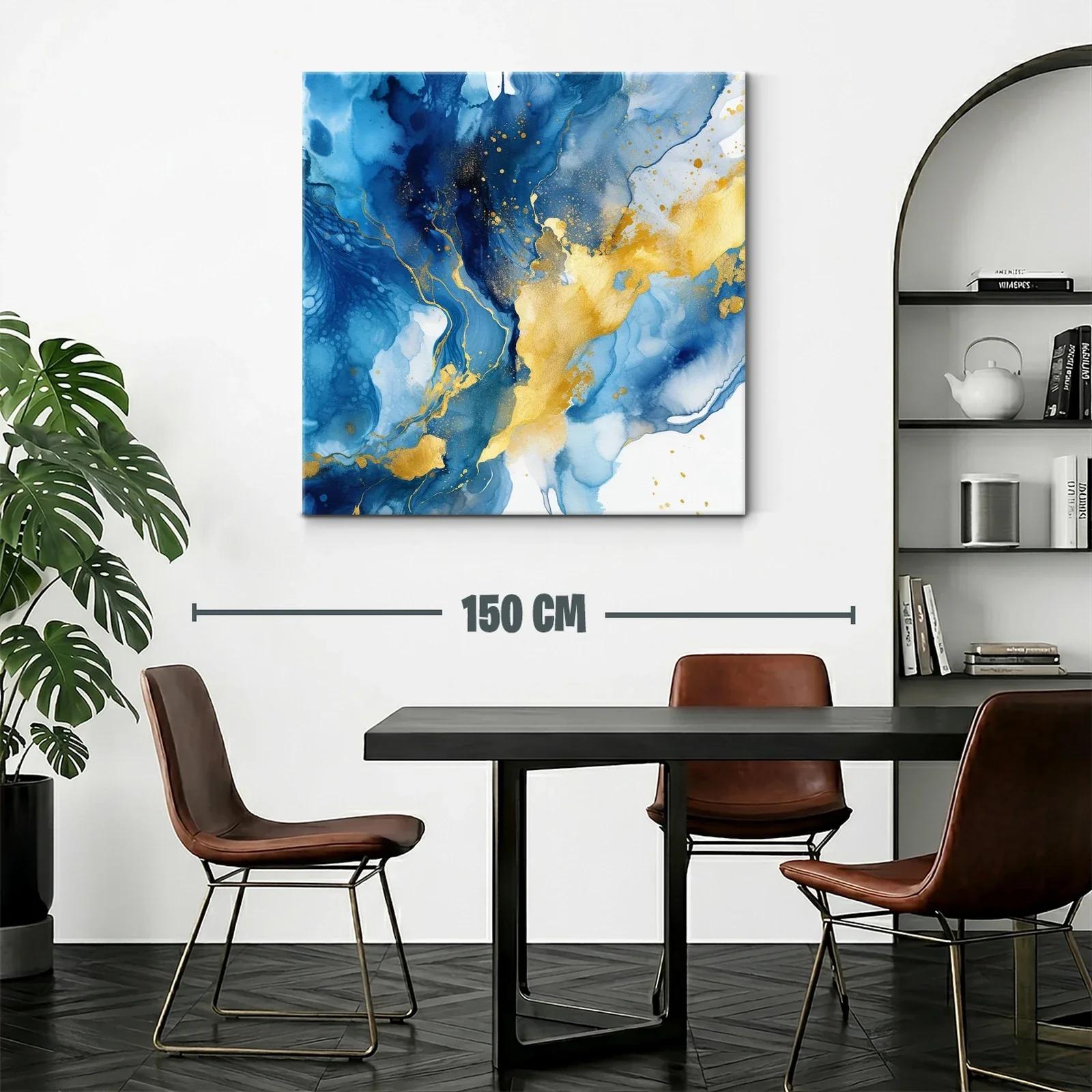Cuadro abstracto azul y oro para ambientes modernos — miniatura 2
