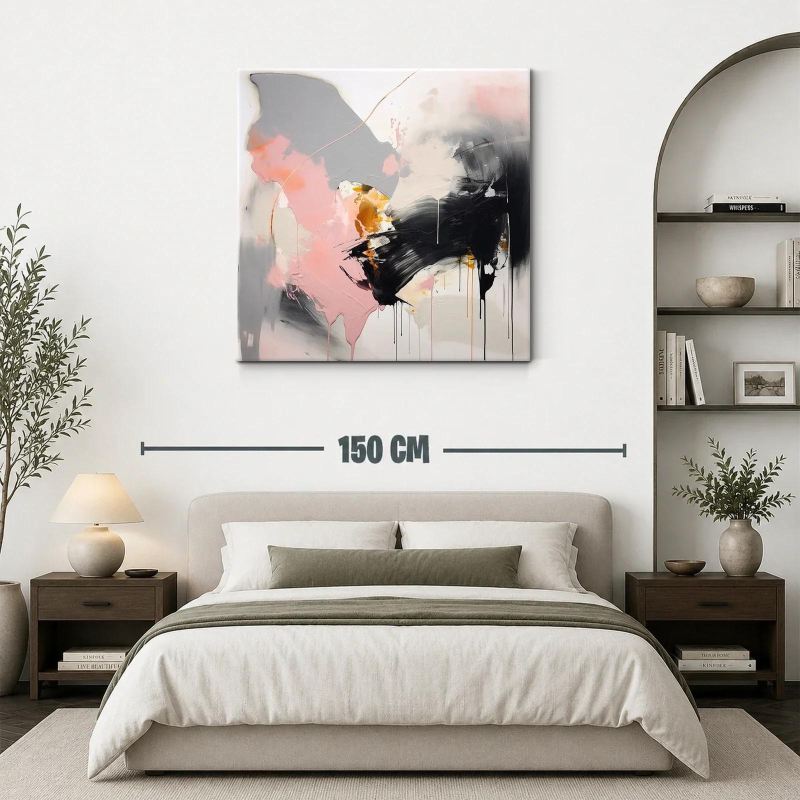 Cuadro abstracto en tonos rosa gris negro y dorado — miniatura 3