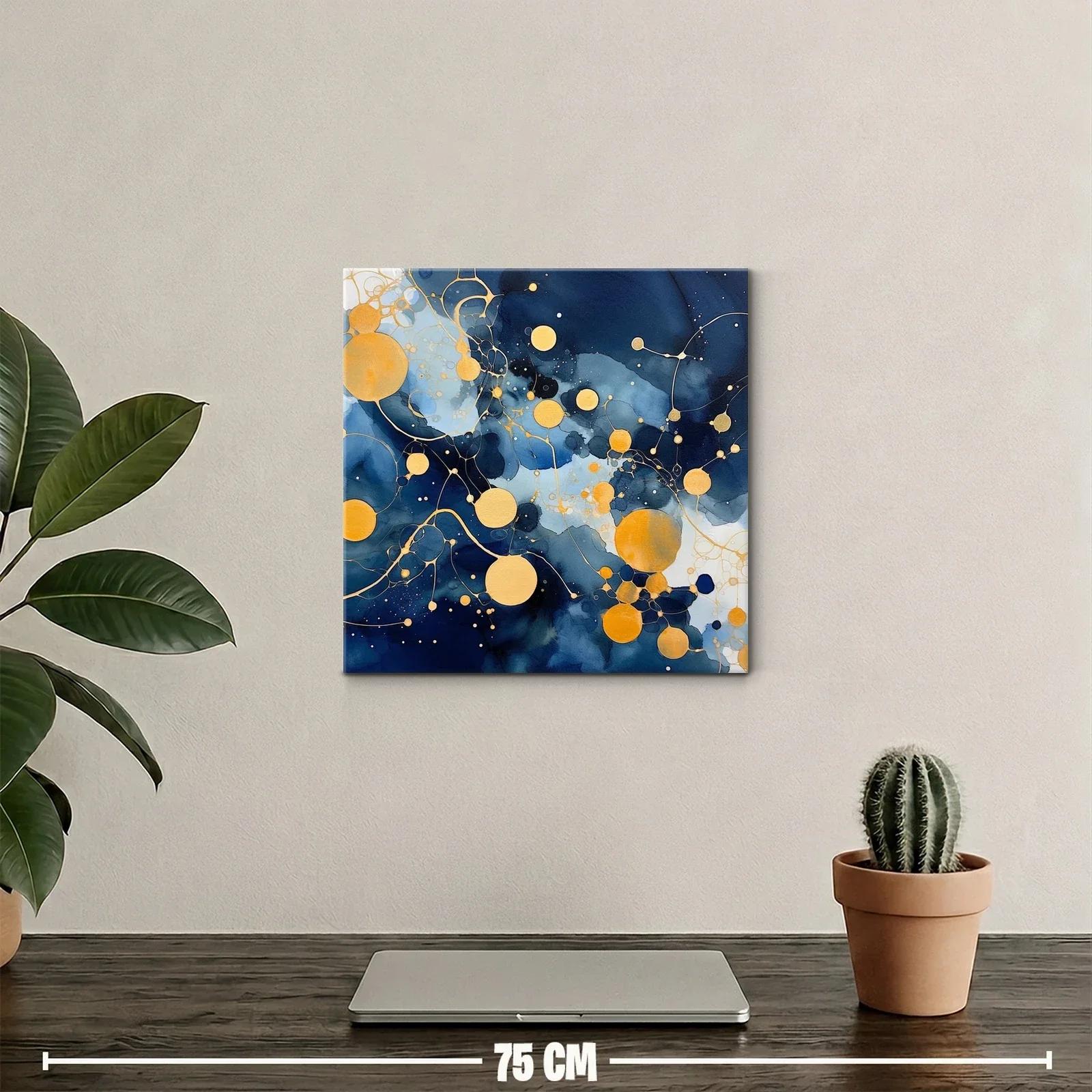 Cuadro abstracto con círculos dorados sobre fondo azul marino — miniatura 2