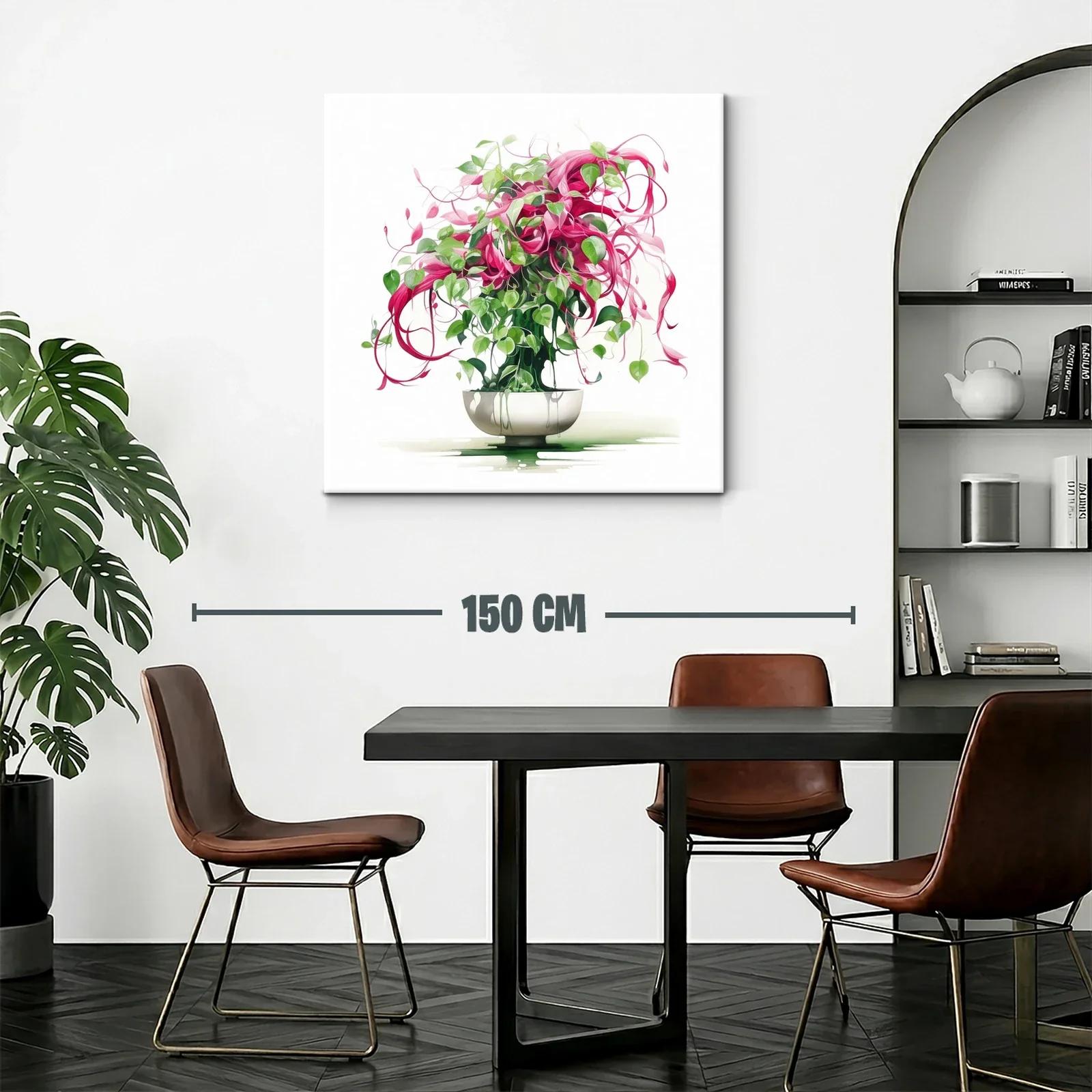 Cuadro con ramo vibrante de hojas verdes y rosas — miniatura 2