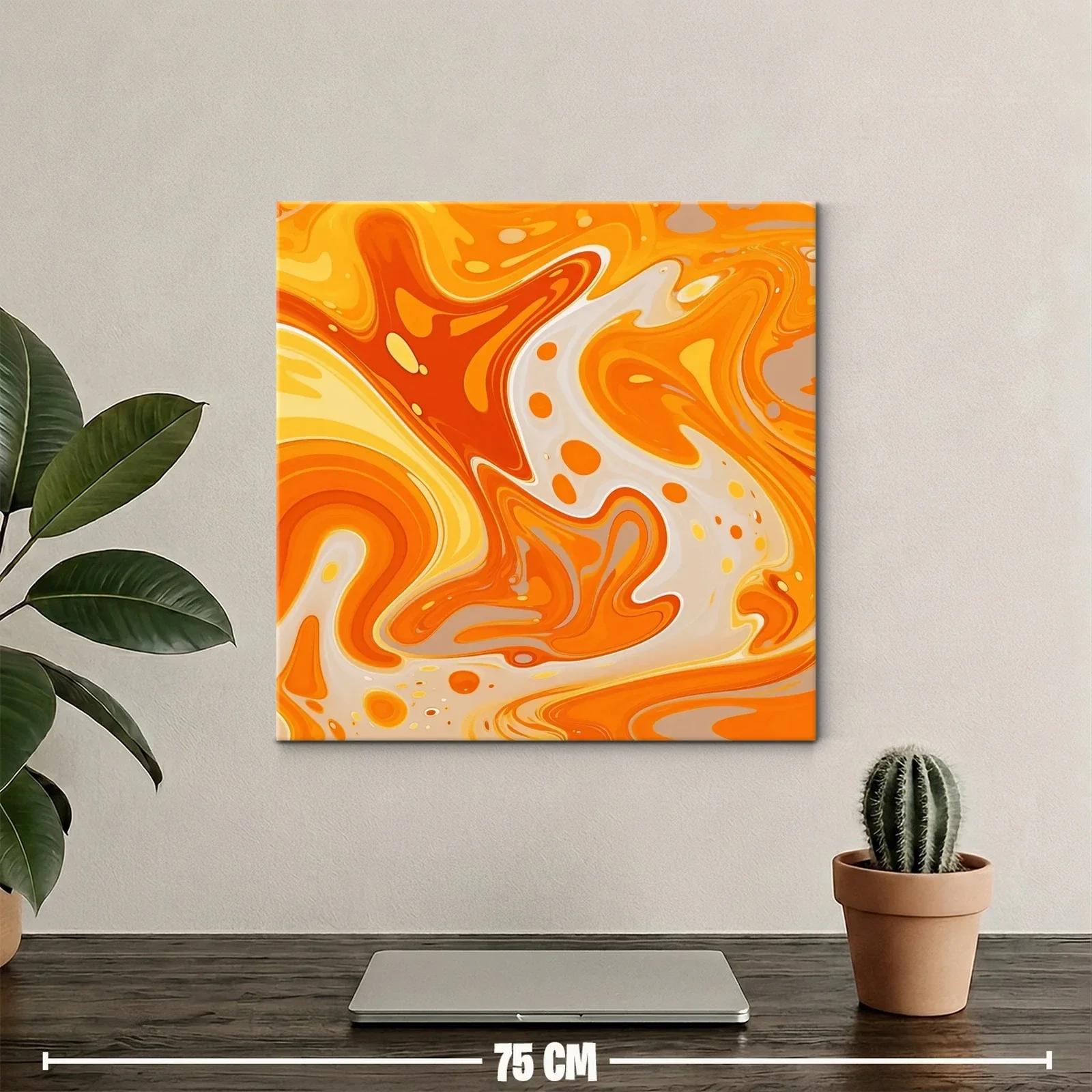 Cuadro abstracto con vibrantes formas en tonos naranjas y amarillos — miniatura 2