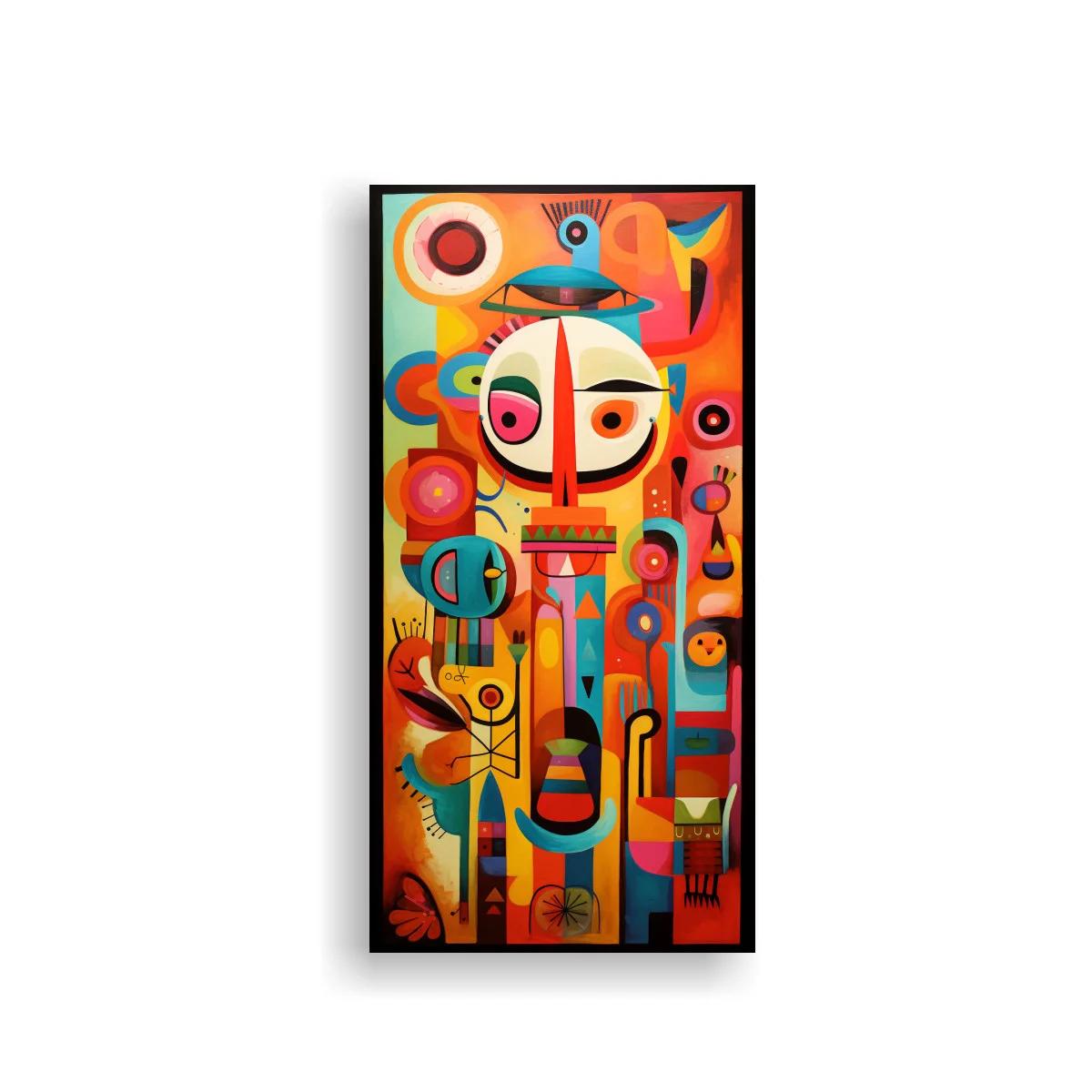 Cuadro rostro abstracto tipo máscara con nariz roja y tocado azul