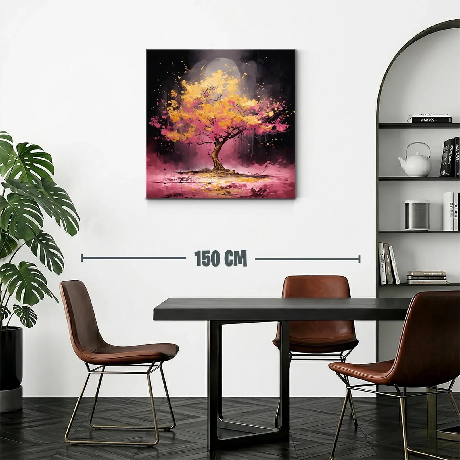 Árbol vibrante con tonos dorados y rosas en fondo oscuro — miniatura 2
