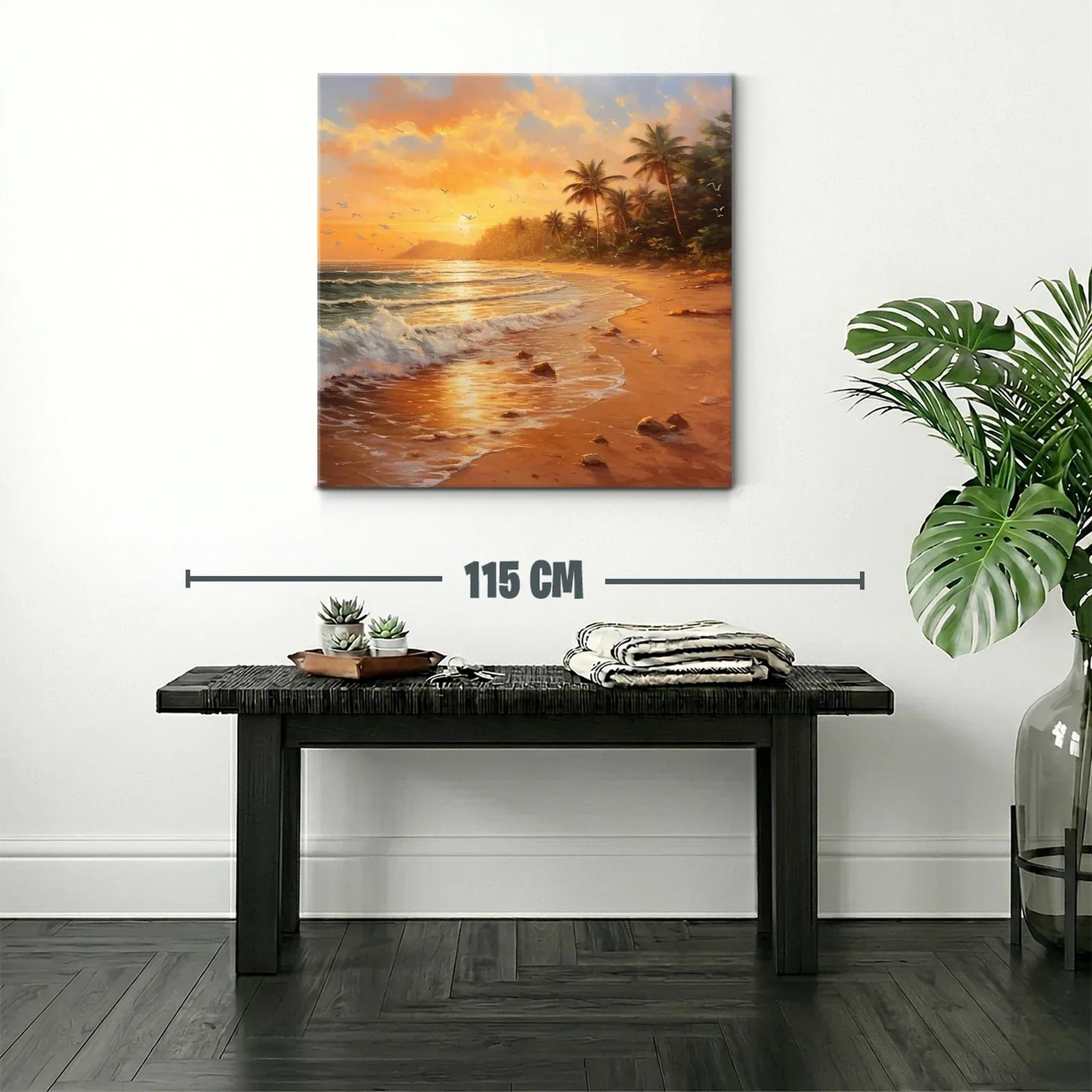 Sereno atardecer tropical con palmeras y olas suaves — miniatura 2