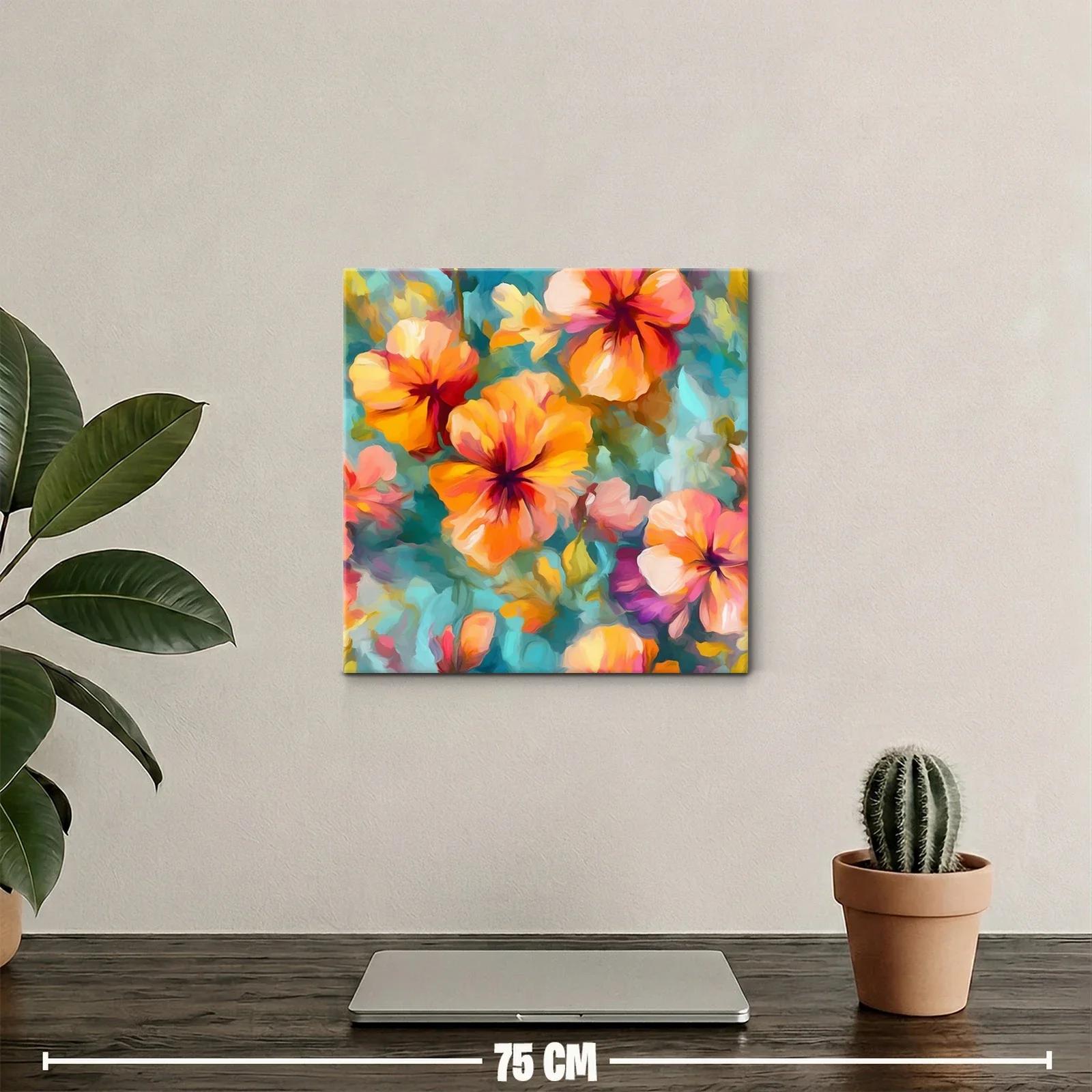 Cuadro de flores vibrantes en tonos cálidos y fríos — miniatura 2