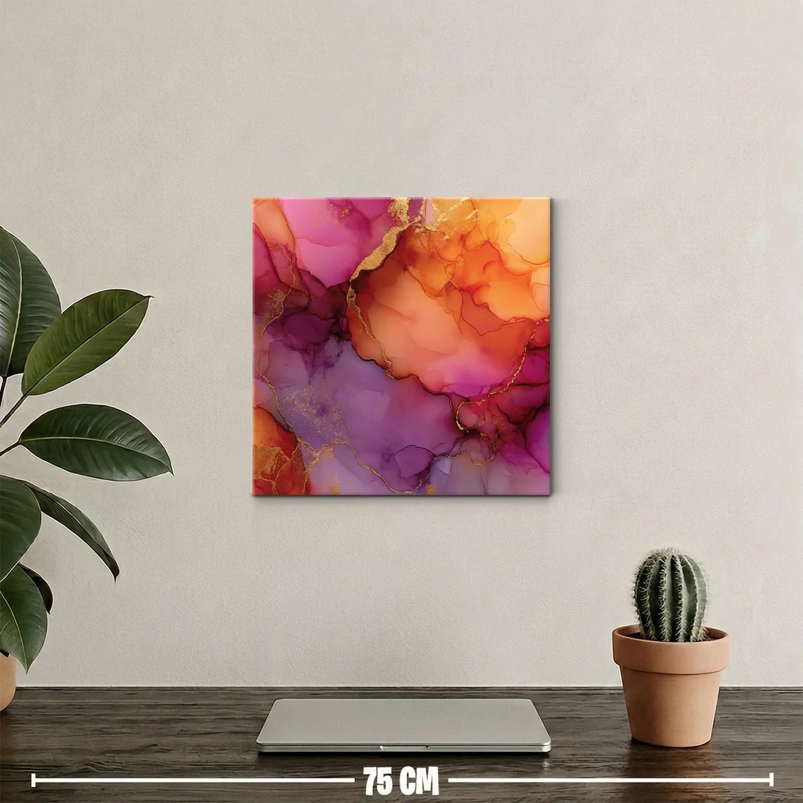 Cuadro abstracto con tonos cálidos y detalles dorados — miniatura 2
