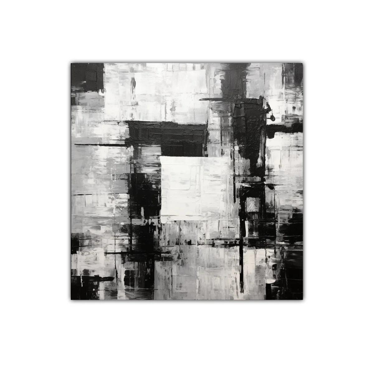 Cuadro Abstracto en Blanco Negro con Contrastes Intensos