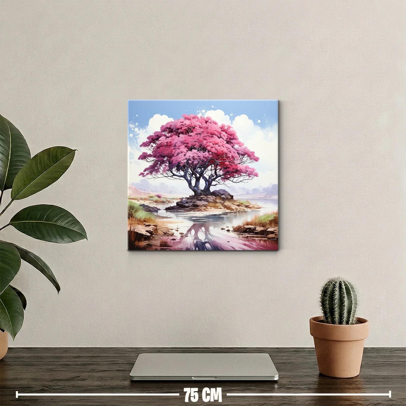 Árbol rosa reflejado en un lago sereno y tranquilo — miniatura 2