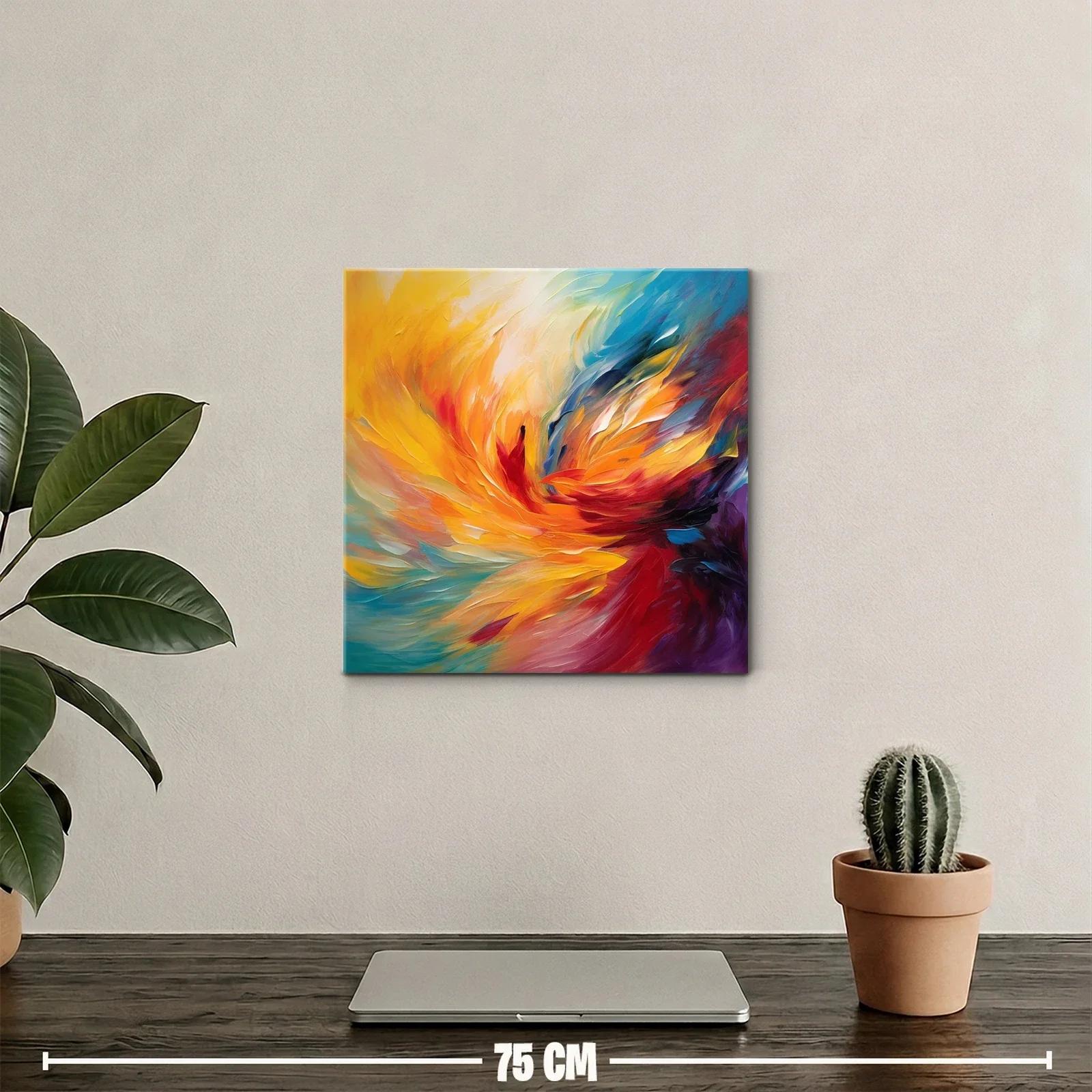 Cuadro abstracto energético en tonos cálidos y fríos vibrantes — miniatura 2