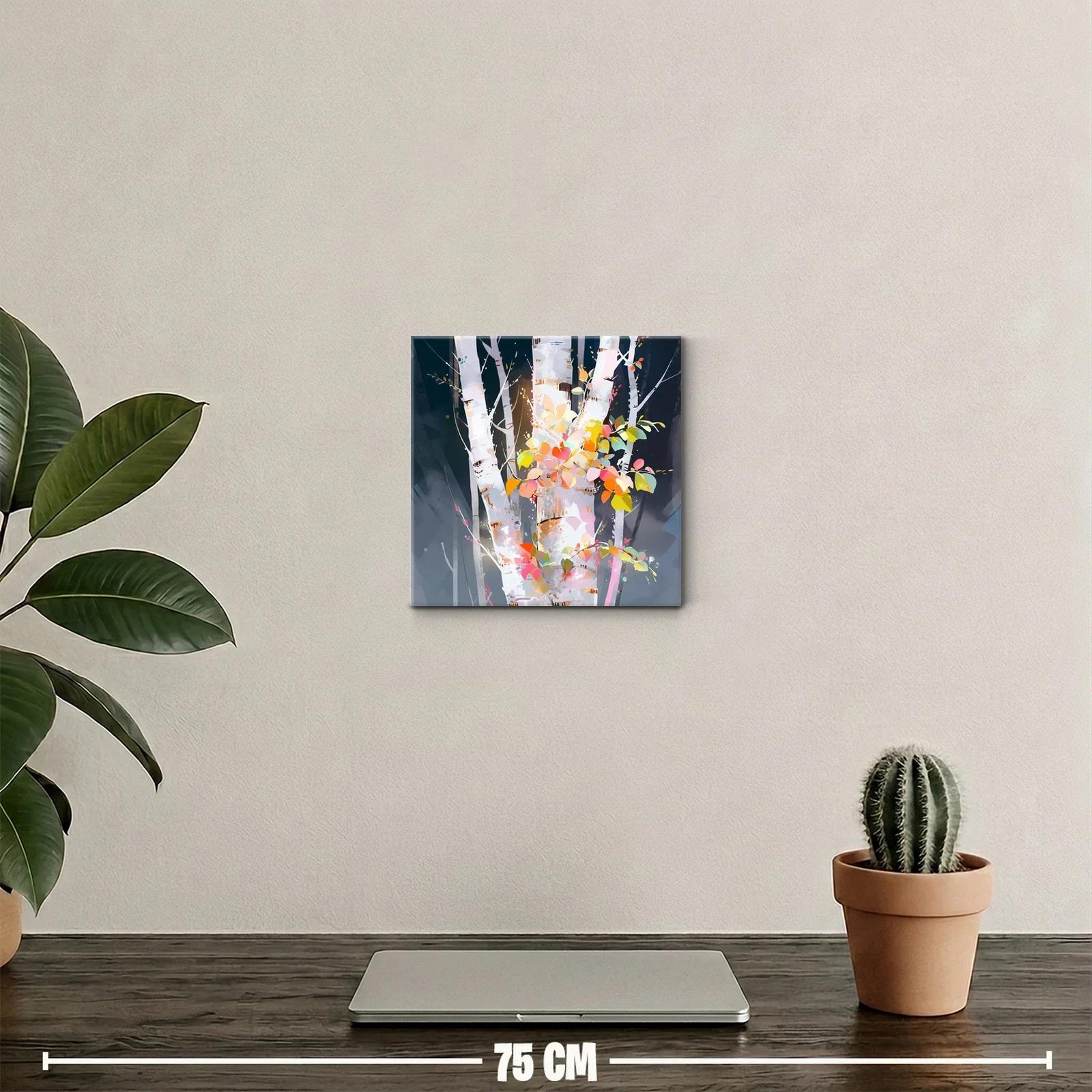 Cuadro abstracto de troncos con follaje colorido — miniatura 2