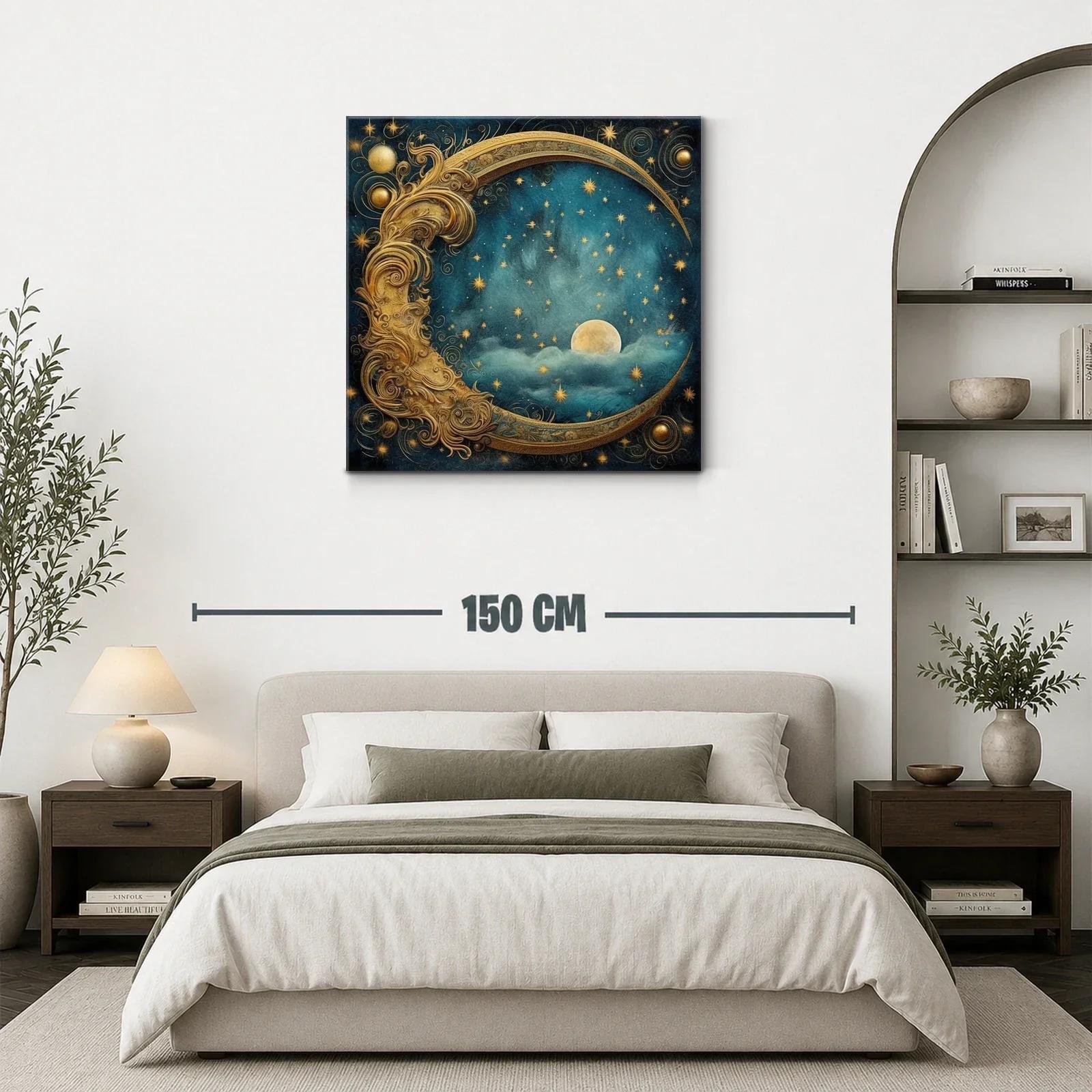 Luna Dorada entre Estrellas en Cielo Nocturno Azul Profundo — miniatura 3