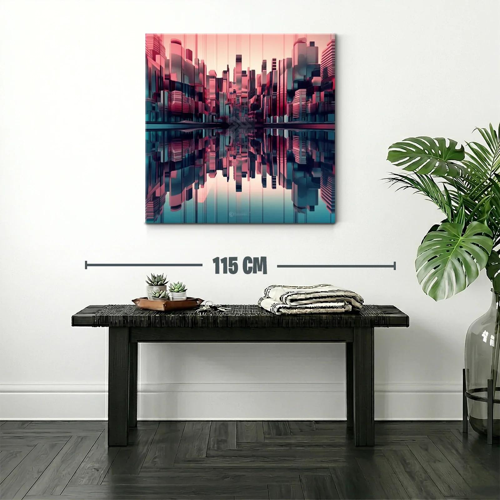 Ciudad futurista reflejada en tonos rosa y azul oscuro — miniatura 2
