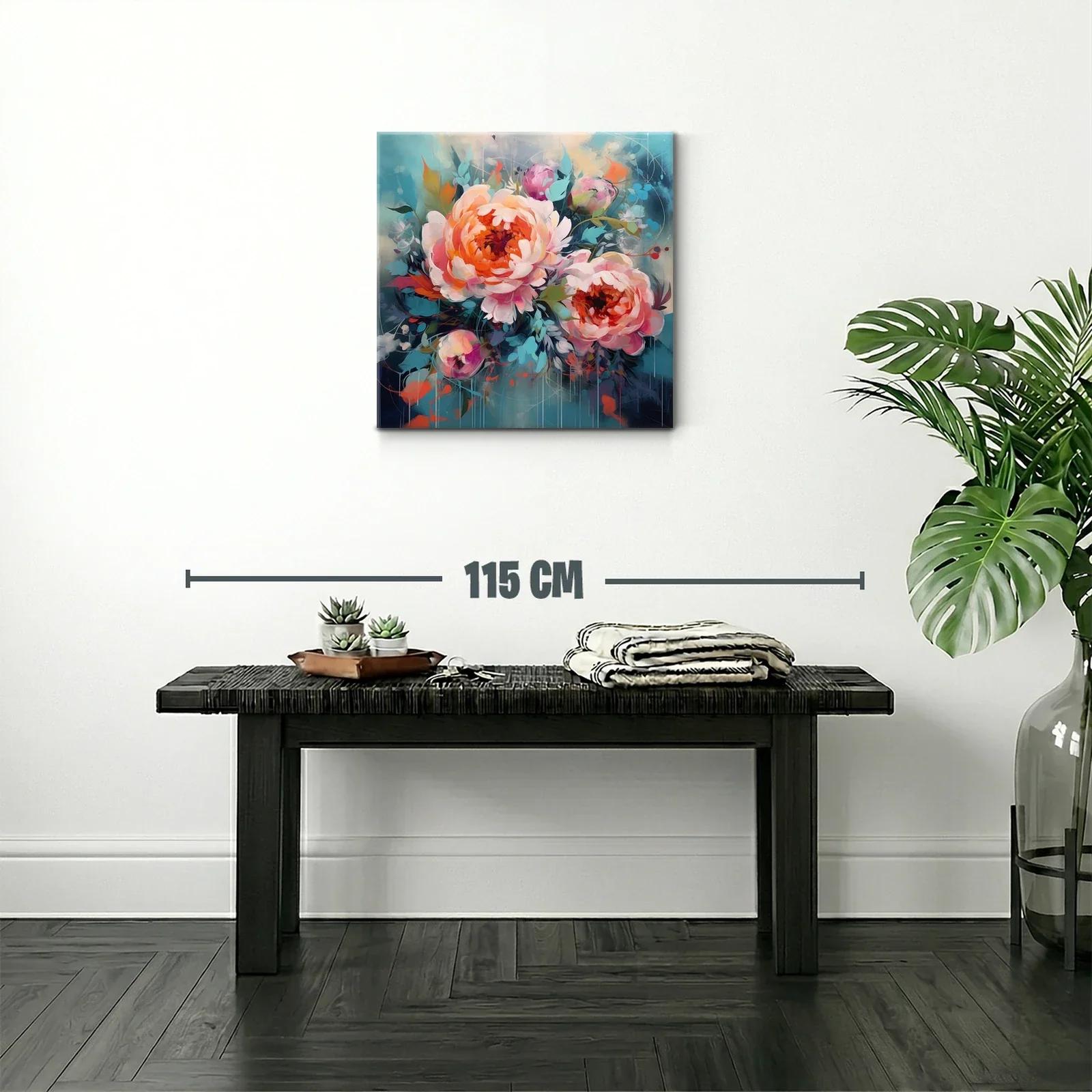 Cuadro floral con vibrantes peonías en tonos cálidos y fríos — miniatura 2