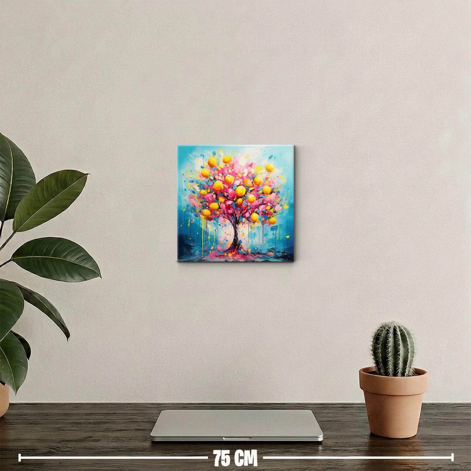 Árbol colorido con frutas amarillas y fondo azul vibrante — miniatura 2
