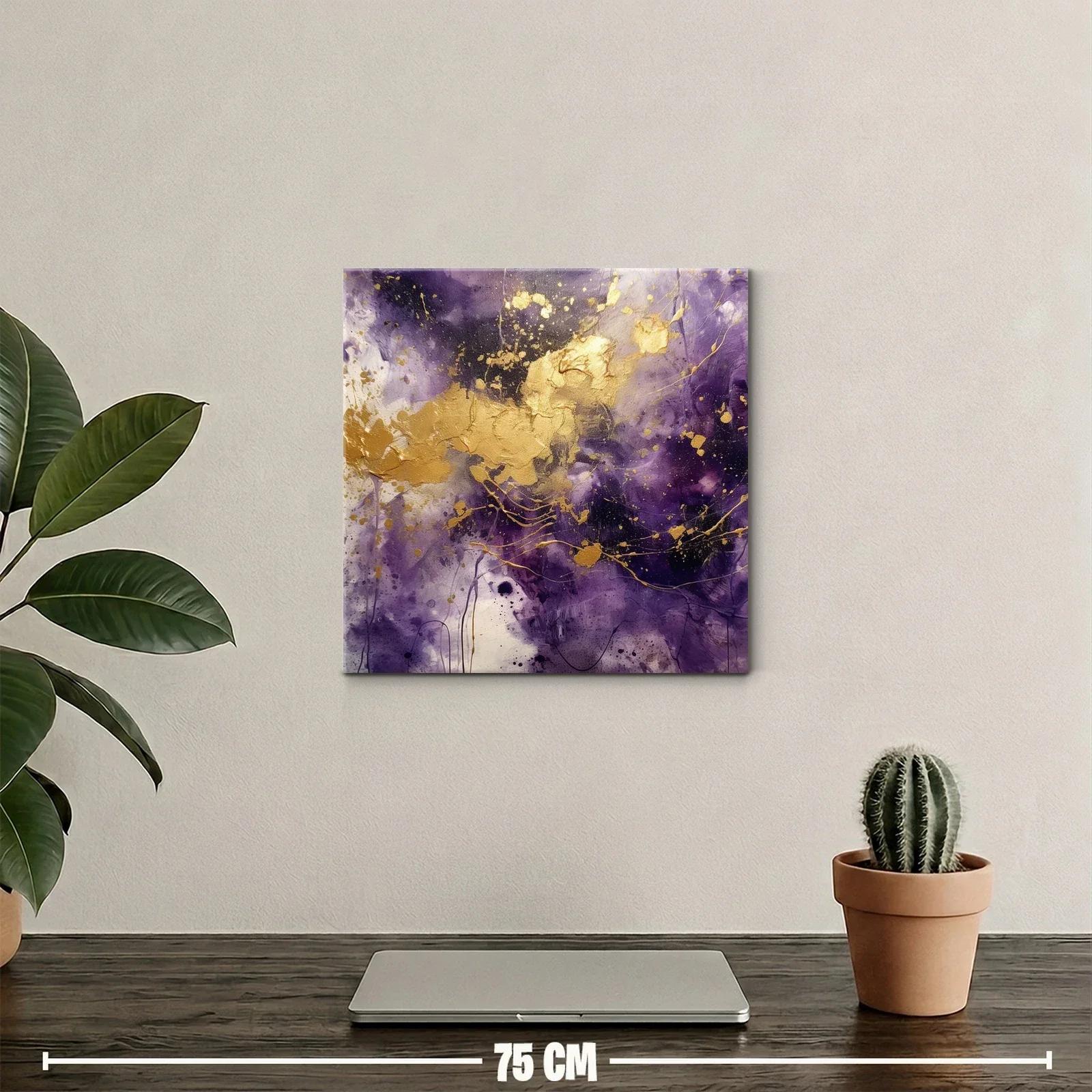 Arte abstracto vibrante en tonos púrpura y dorado con dinamismo — miniatura 2