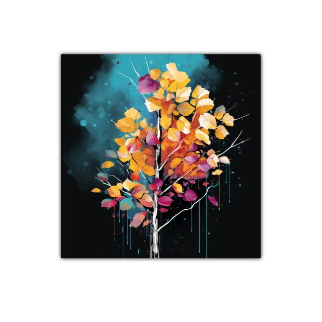 Armonía de otoño con vibrantes hojas en fondo azul oscuro