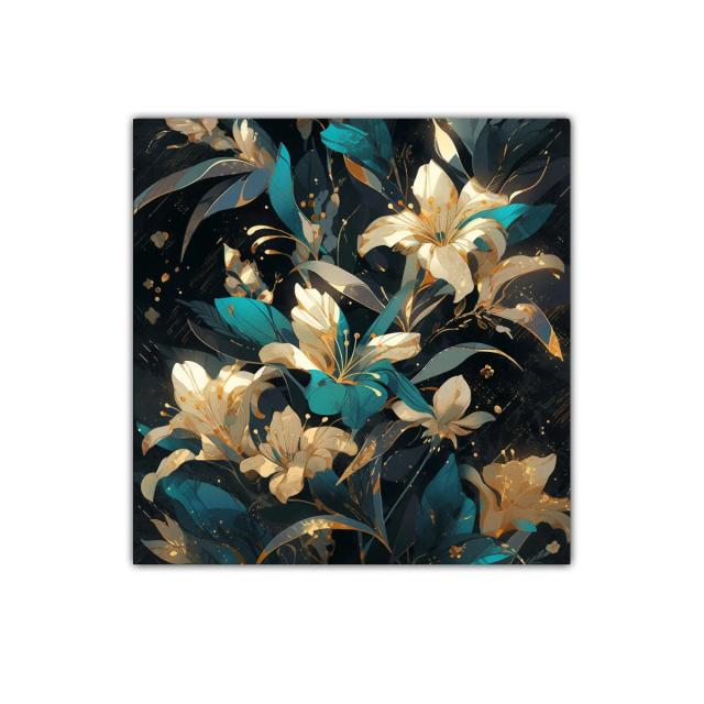 Elegancia natural de lirios en tonos oscuros y dorados