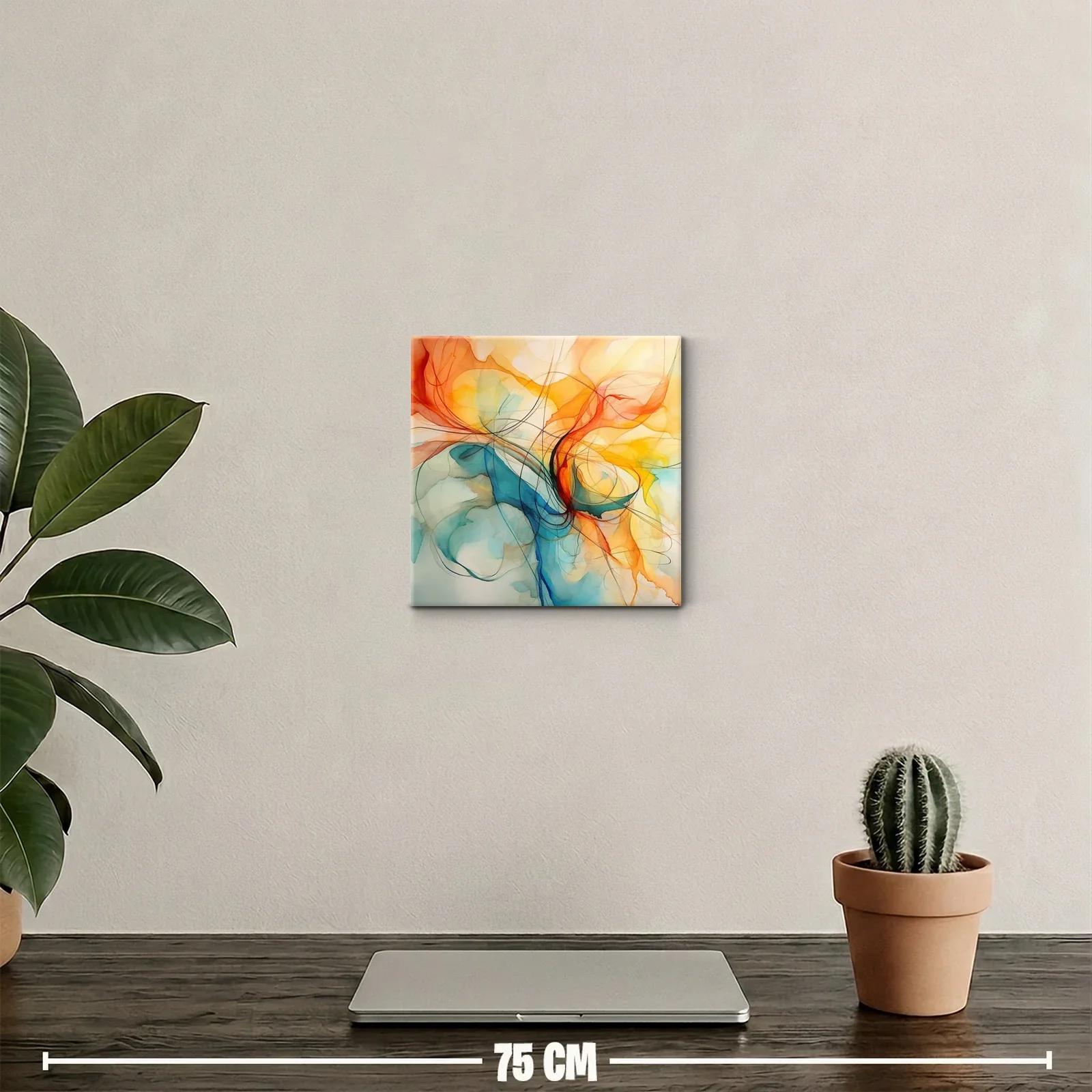 Cuadro abstracto en tonos cálidos y azules vibrantes — miniatura 2