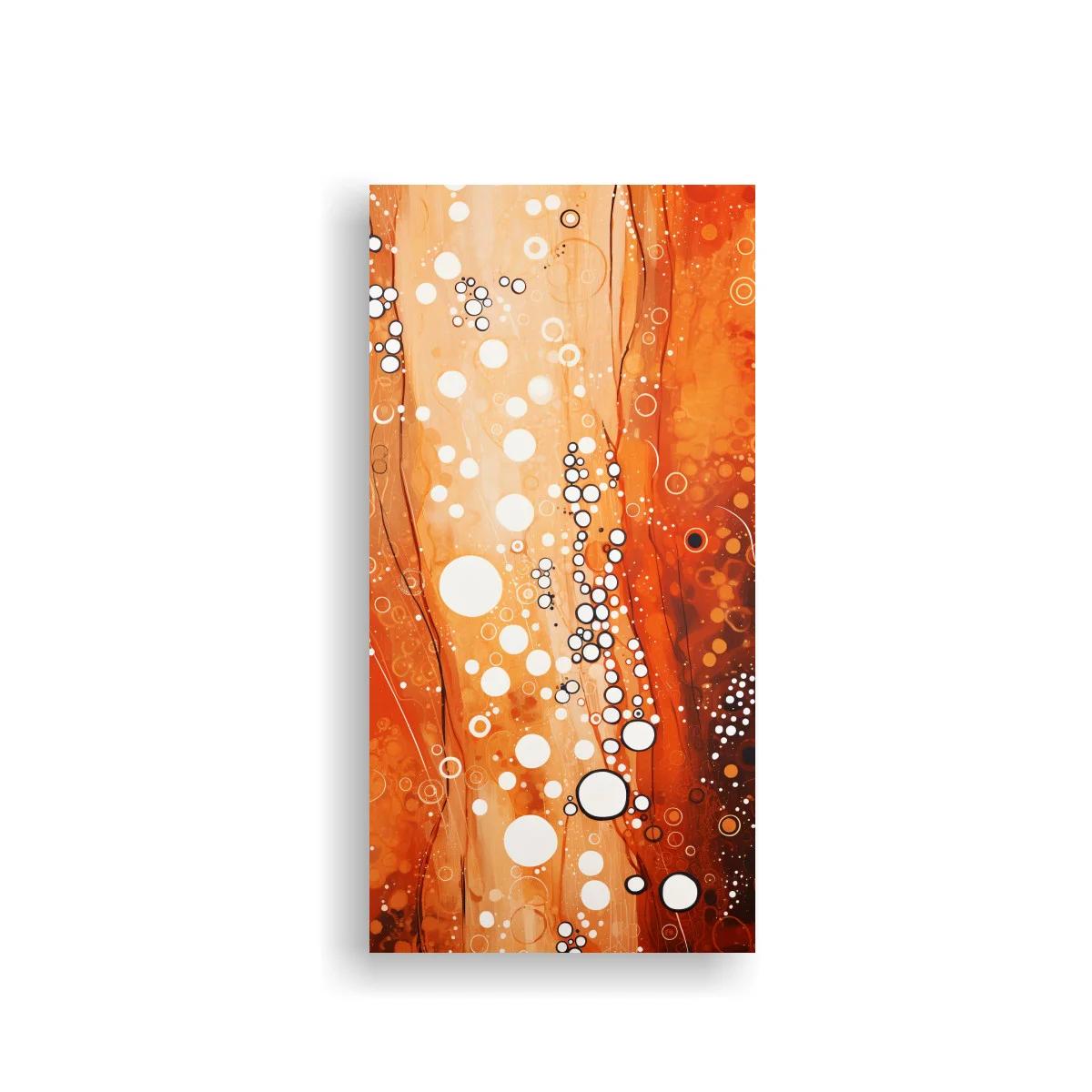 Cuadro abstracto naranja con bandas onduladas y círculos