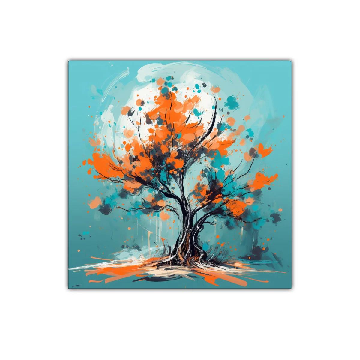 Árbol vibrante con tonos naranjas y turquesas