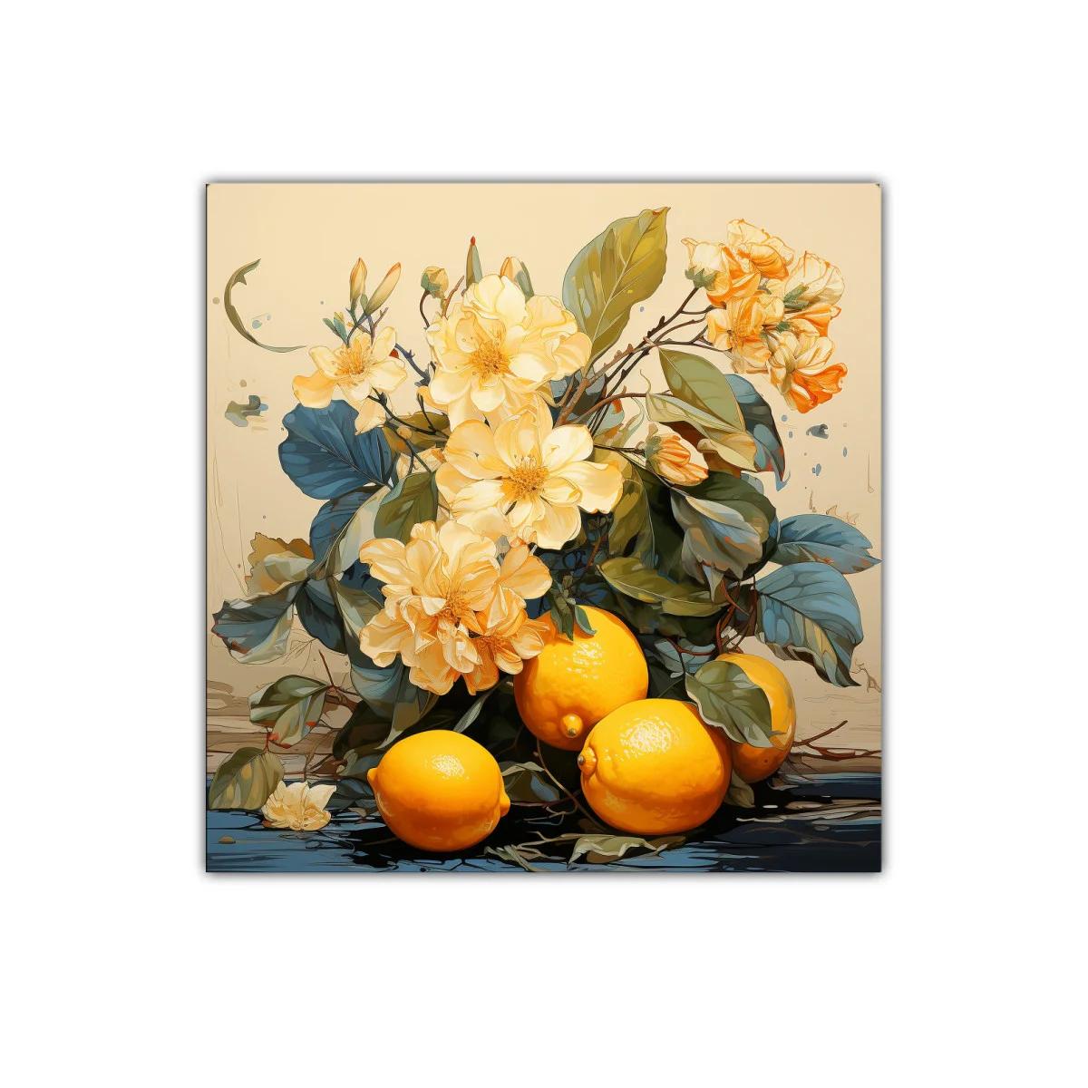 Bodegón con limones y flores en tonos cálidos y naturales — imagen principal
