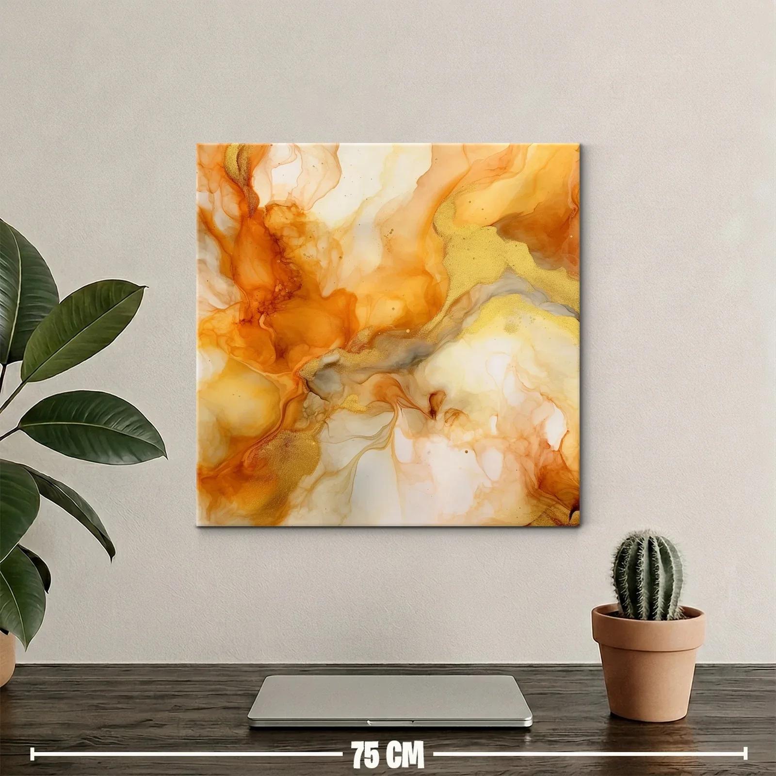 Cuadro abstracto en tonos cálidos dorados y naranjas — miniatura 2