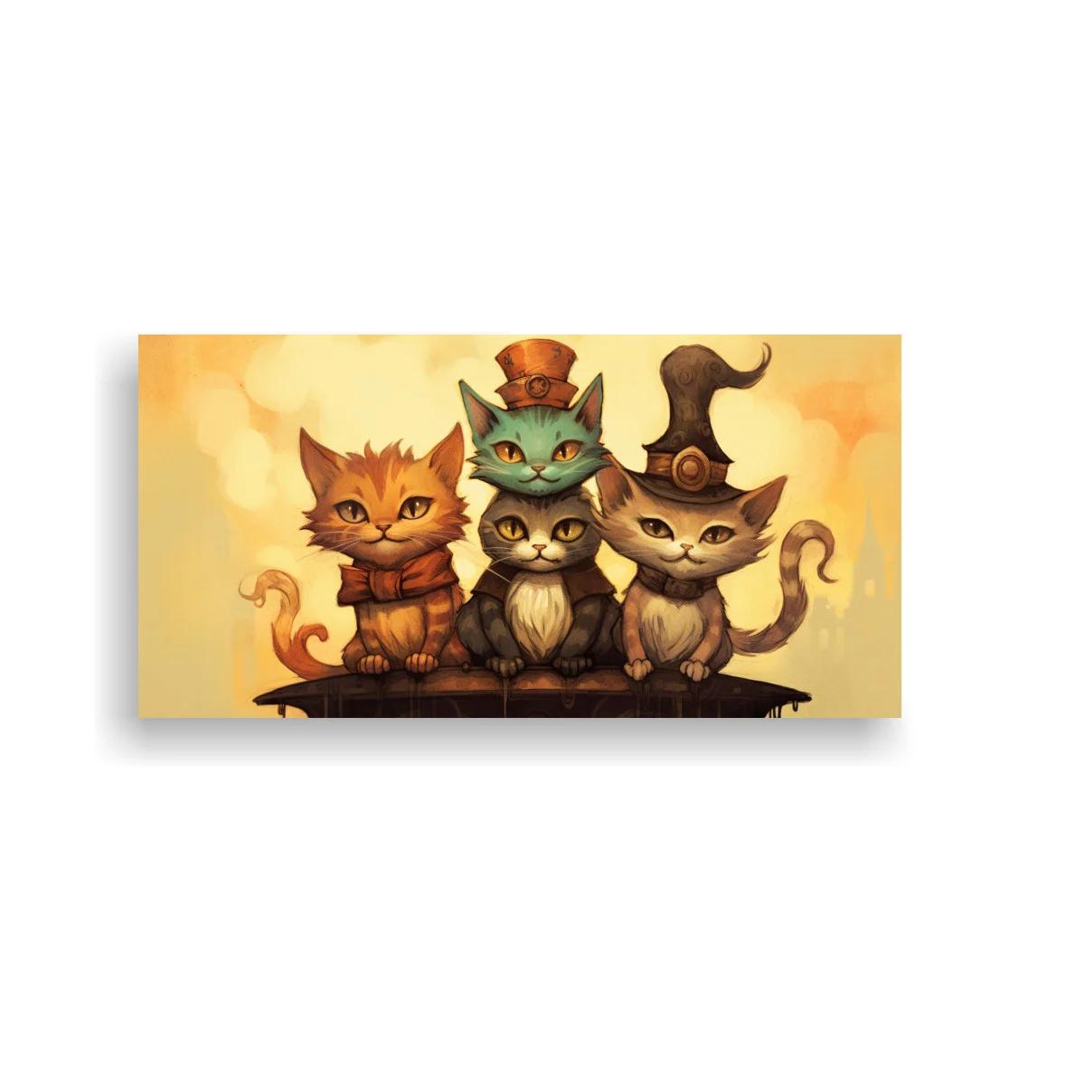 Cuadro tres gatos con sombreros de fantasía