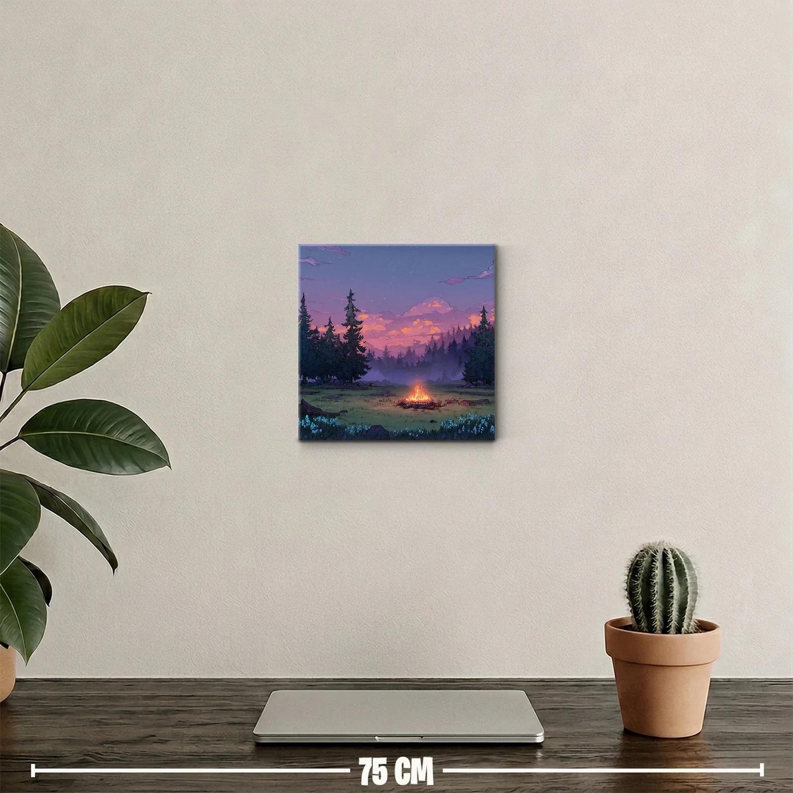 Atardecer en el bosque con hoguera encendida — miniatura 2