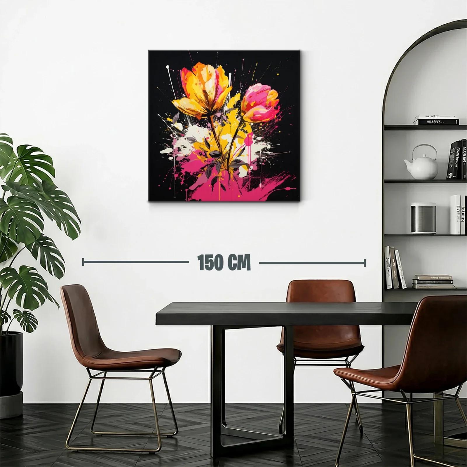 Cuadro floral vibrante con tonos rosas y amarillos intensos — miniatura 2