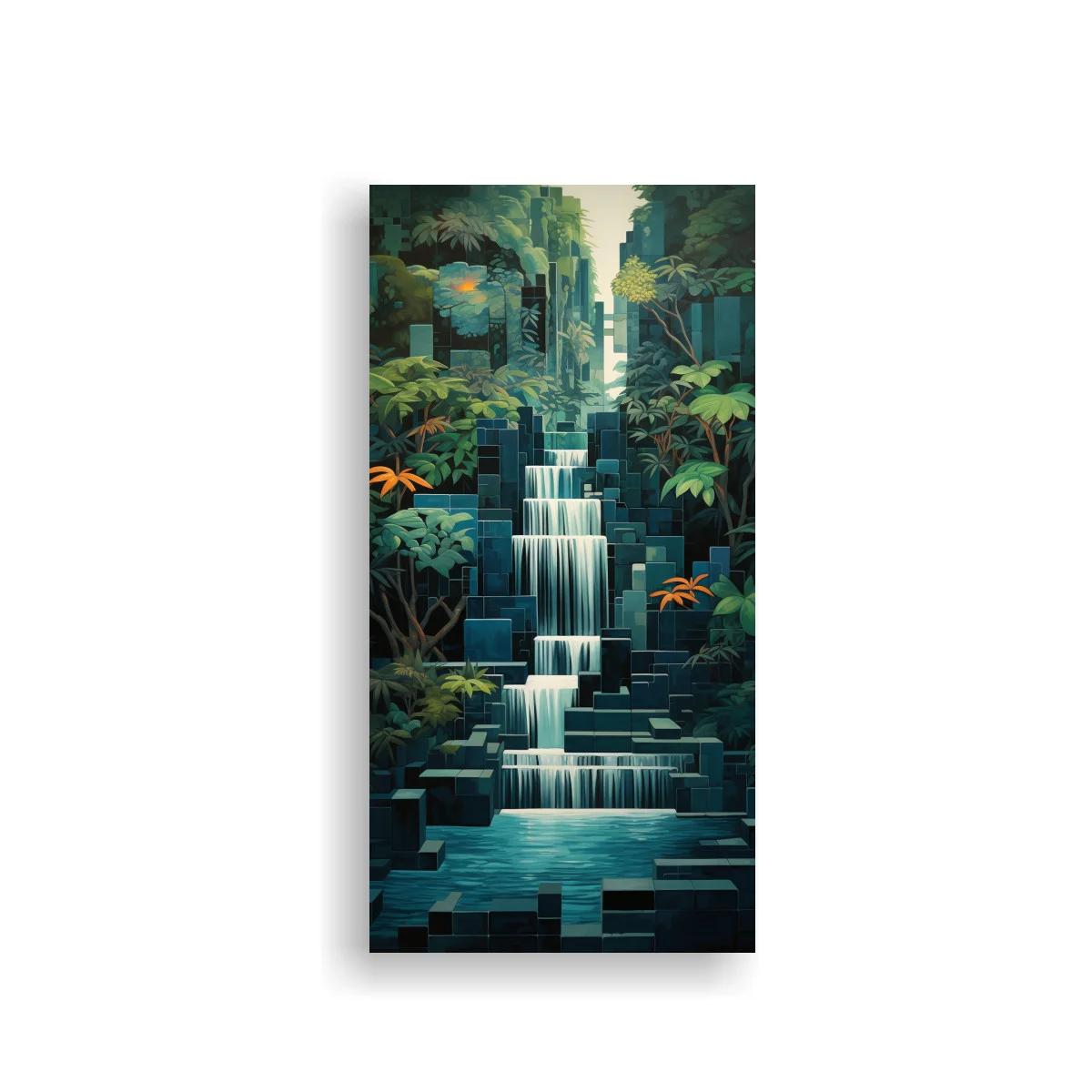 Cuadro cascada escalonada en selva tropical