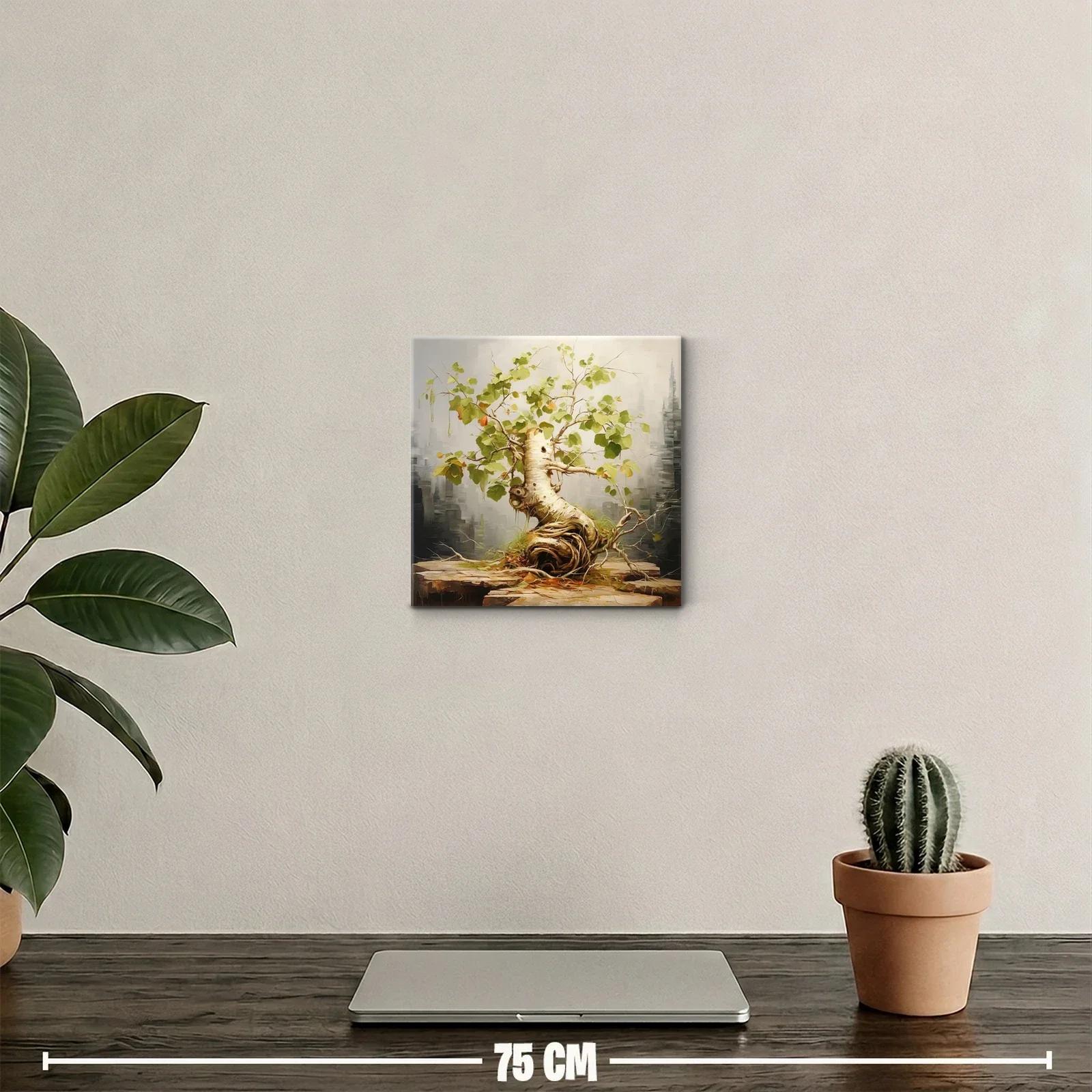Cuadro con árbol de ramas retorcidas y hojas verdes — miniatura 2