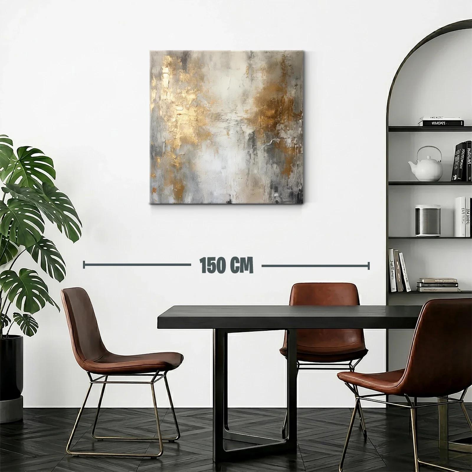 Cuadro abstracto con tonos dorados y grises elegantes — miniatura 2