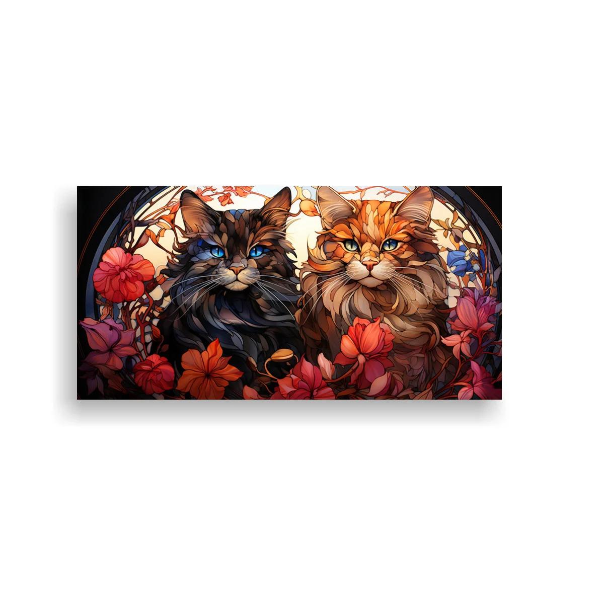 Cuadro dos gatos de pelo largo en arco ornamental
