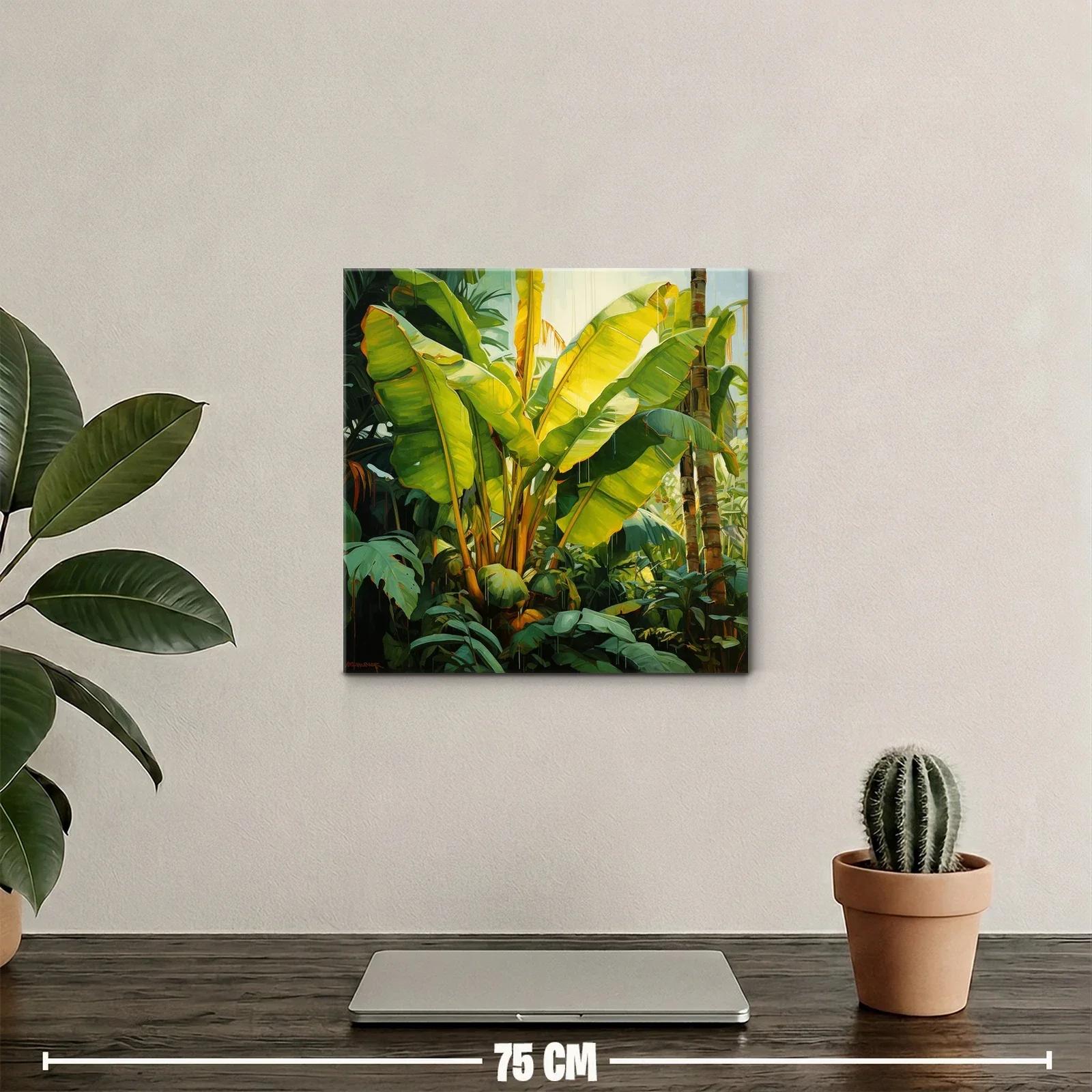 Cuadro tropical con exuberantes hojas verdes iluminadas — miniatura 2