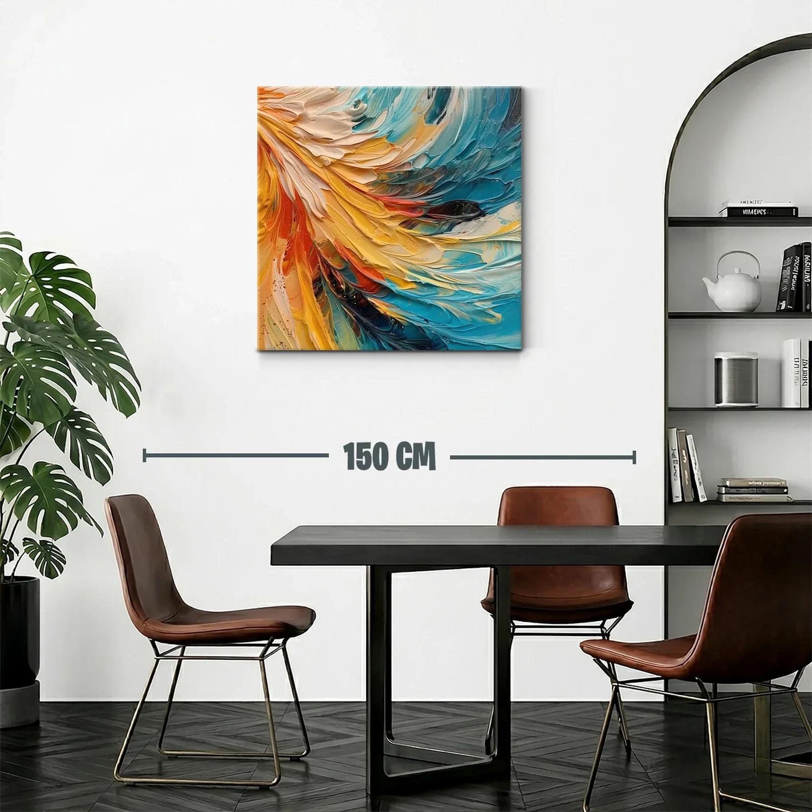 Cuadro abstracto con vibrantes trazos en tonos cálidos y fríos — miniatura 2