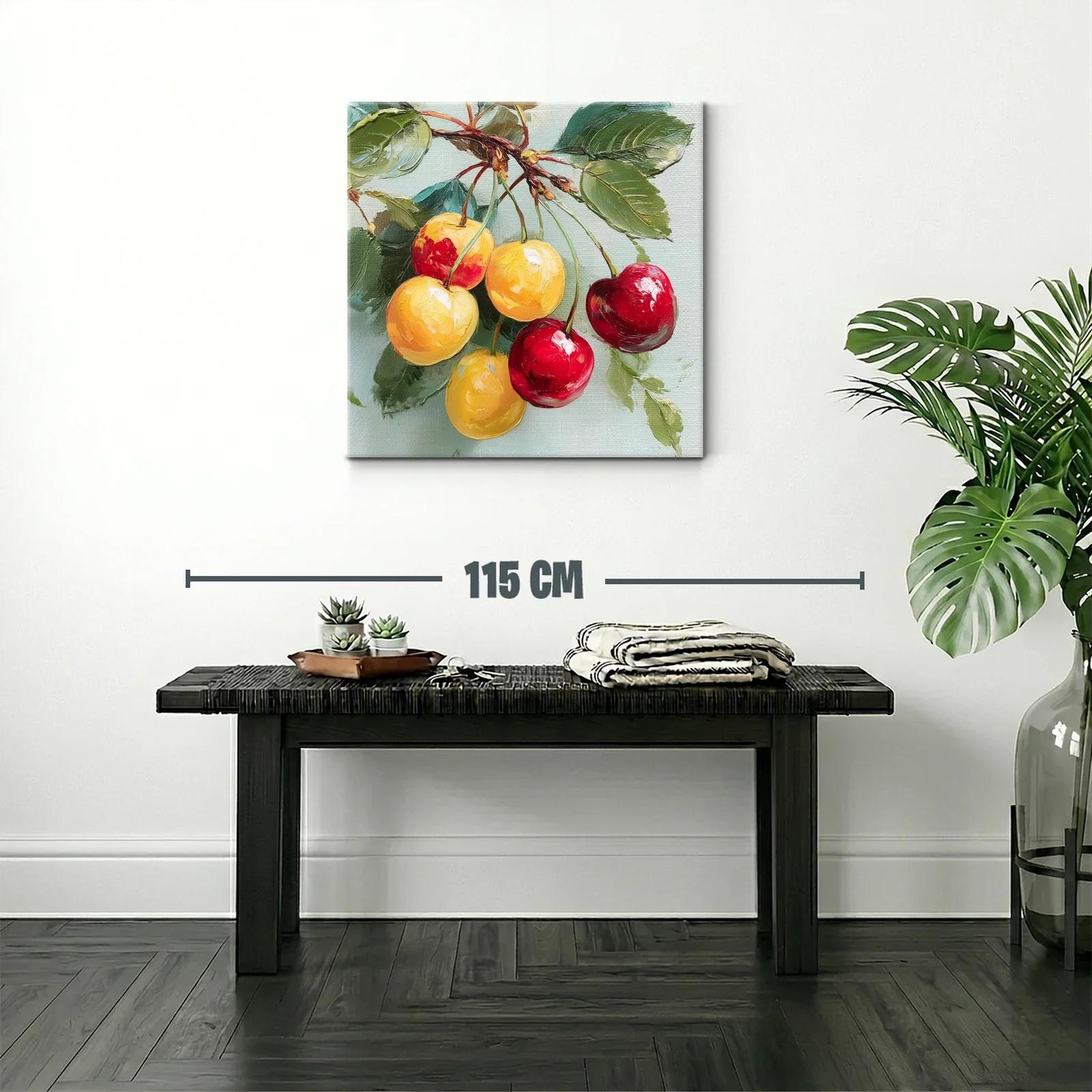 Cherries in Vibrant Red and Yellow on Soft Green Background — miniatura 2