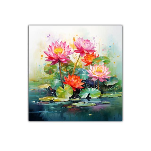 Cuadro decorativo con loto vibrante y naturaleza serena